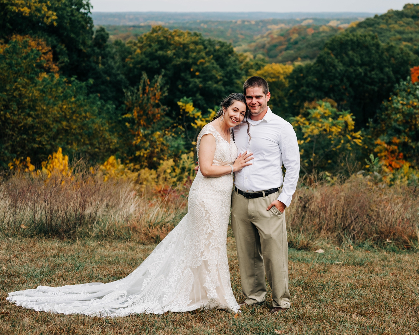 Bride and groom portraits at Tulip Tree Shelter at Brown County State Park