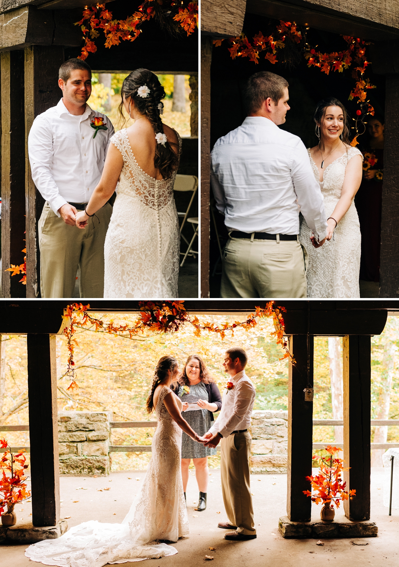 Fall micro wedding at the Nature Center at Brown County State Park. 