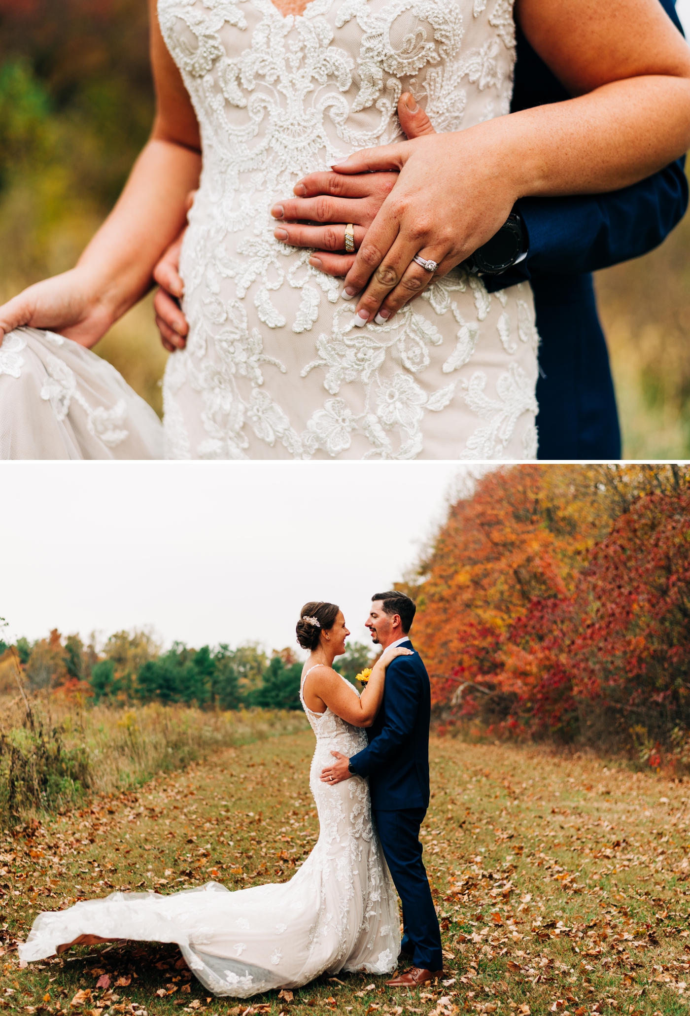 Fall nature bride and groom portraits at Brown County State Park