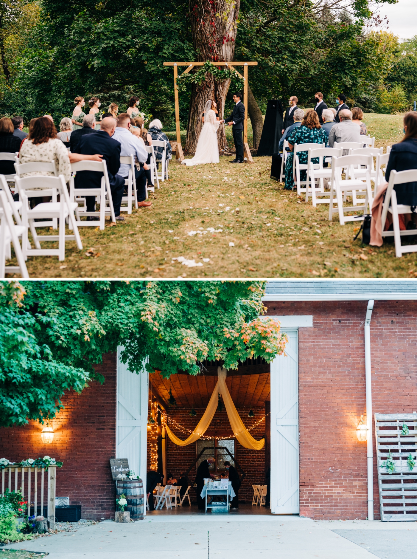 Outdoor wedding ceremony at The Freedom Barn