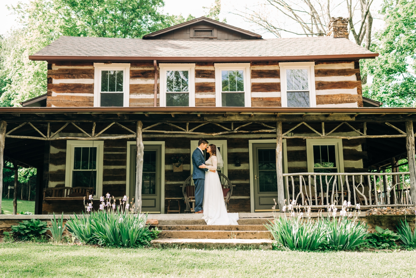 Bride and groom portraits at The Old Barn at Brown County