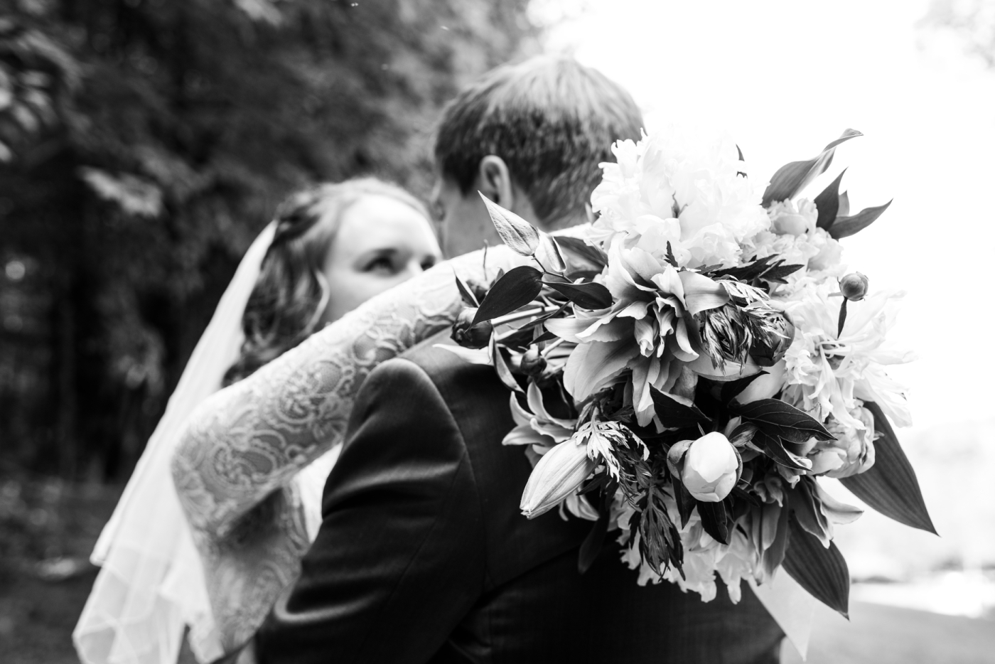 Black and white wedding portraits at The Old Barn at Brown County