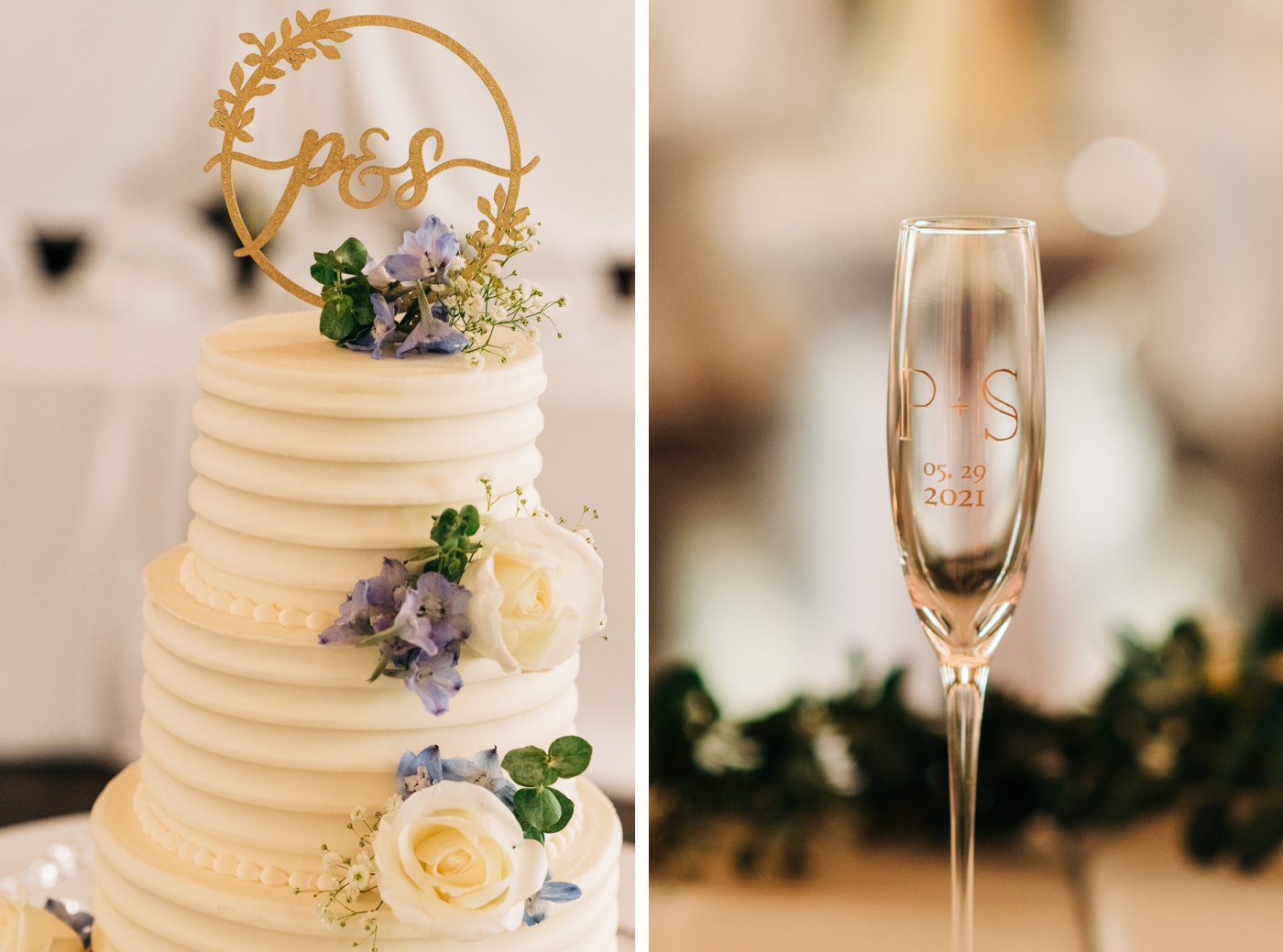 Wedding cake and champagne details