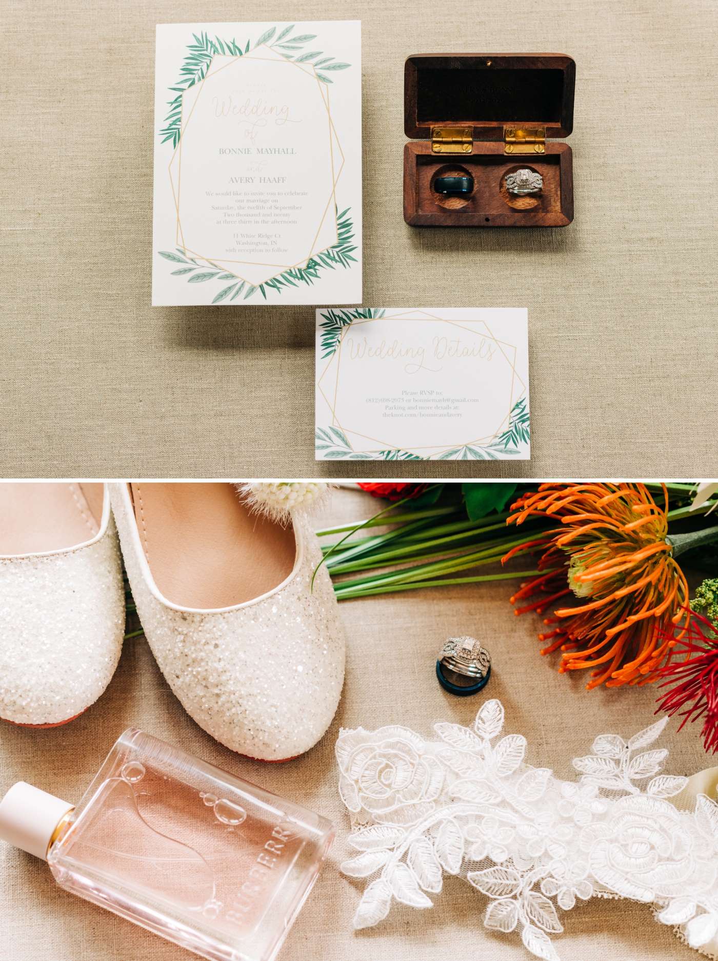 Wedding day details and wedding invitations