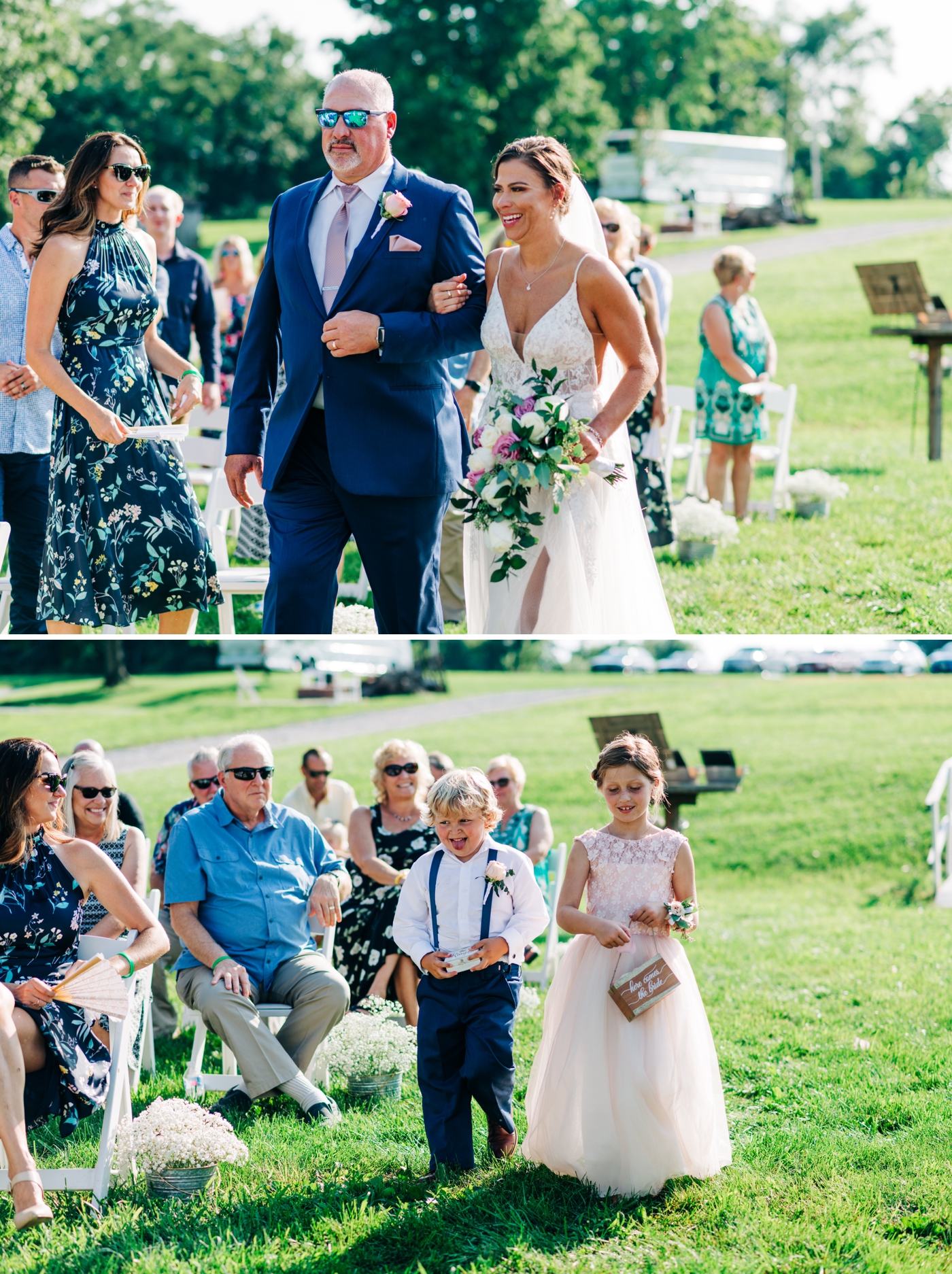 Outdoor wedding ceremony on the lawn at The White Silo Barn