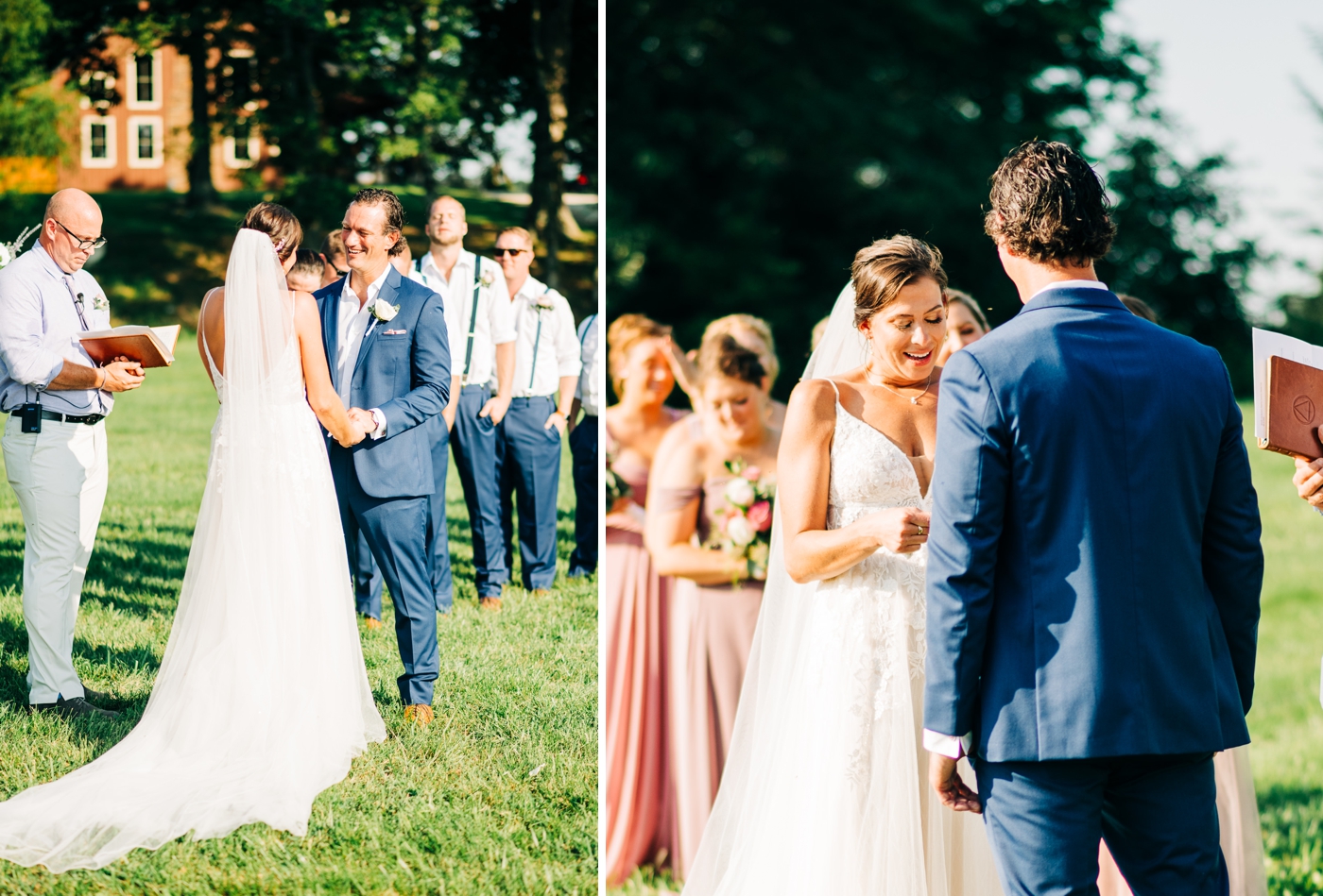 Outdoor wedding ceremony on the lawn at The White Silo Barn