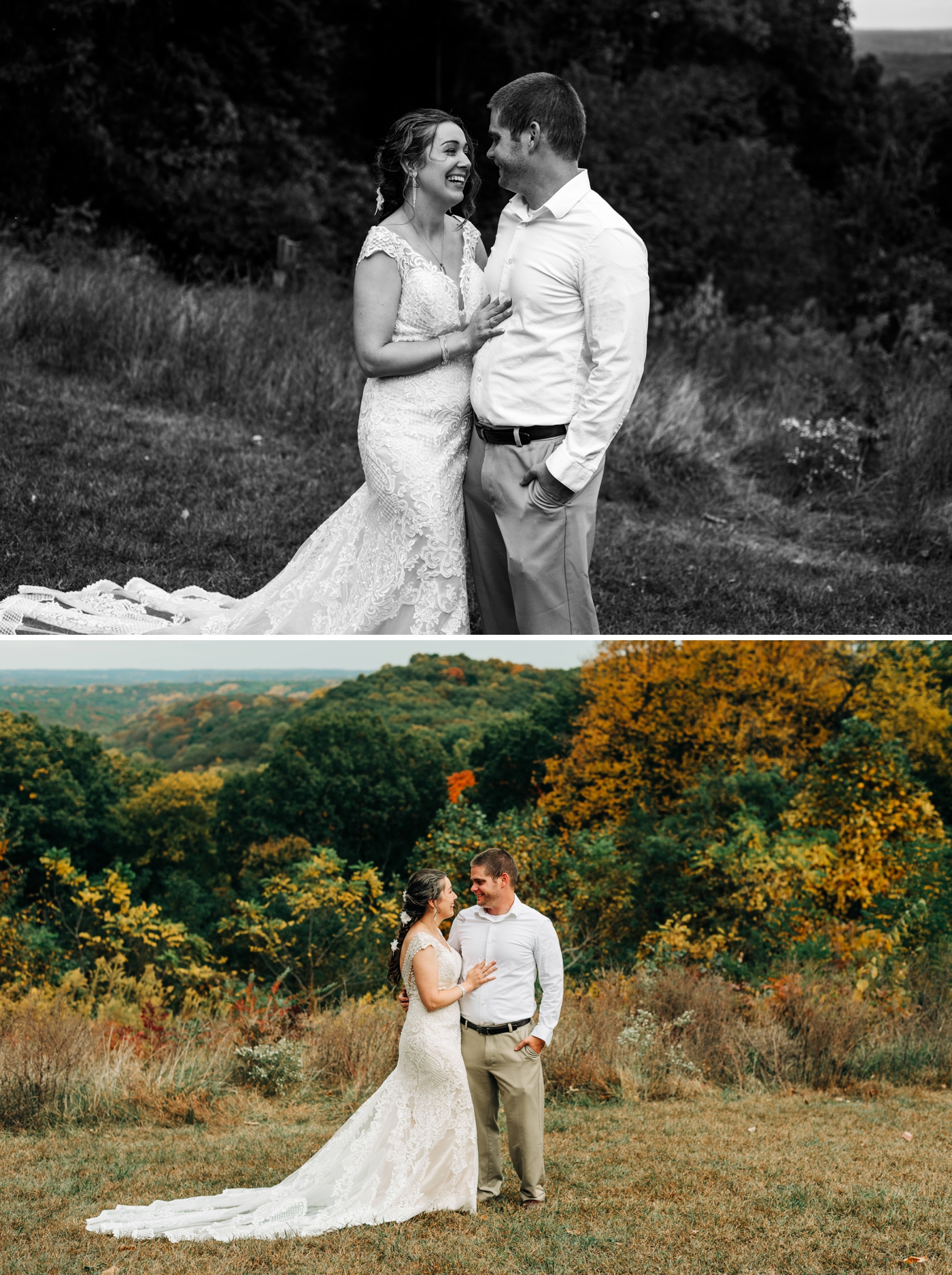Fall nature bride and groom portraits at Brown County State Park