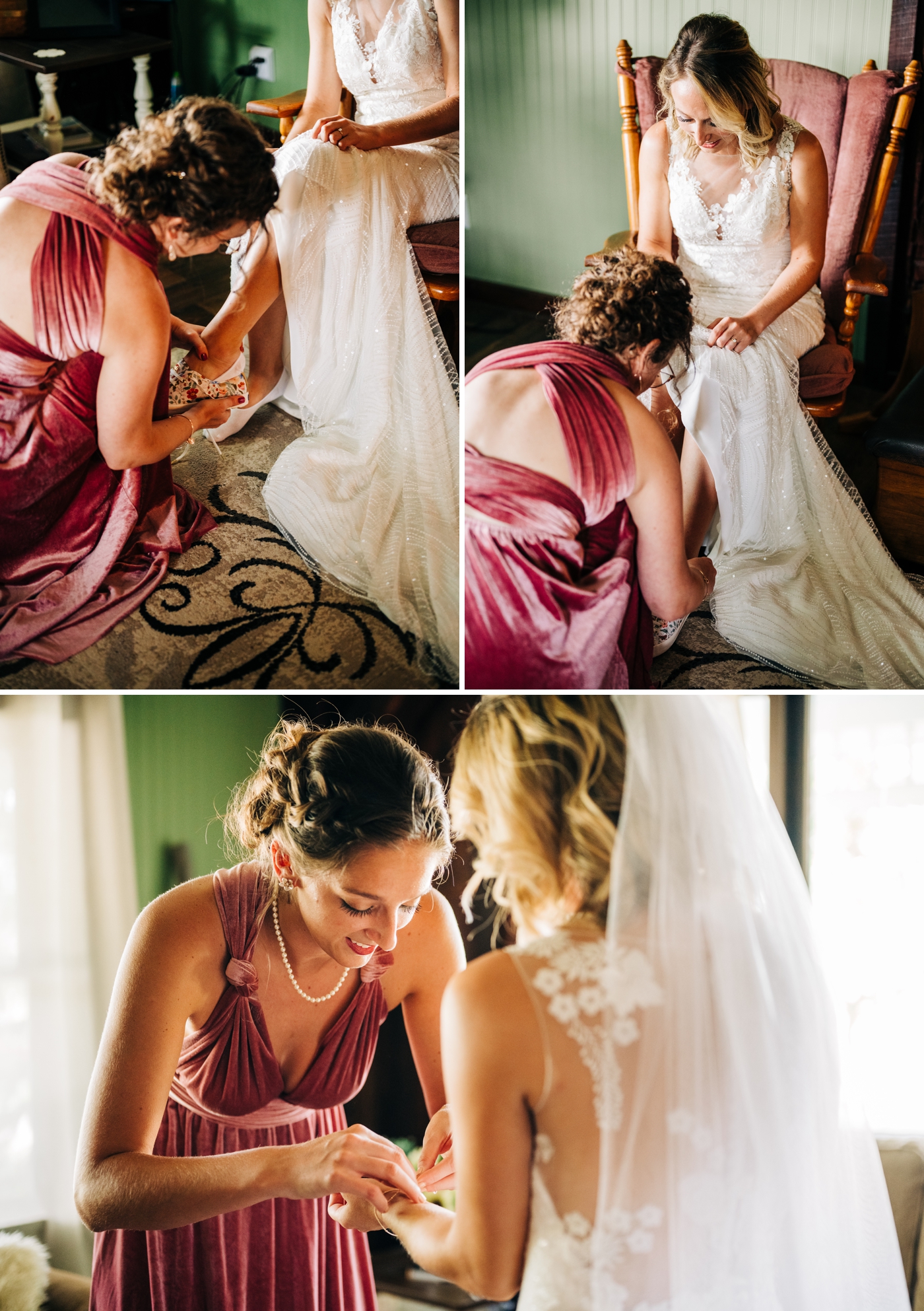 Dusty blush velvet bridesmaids dresses