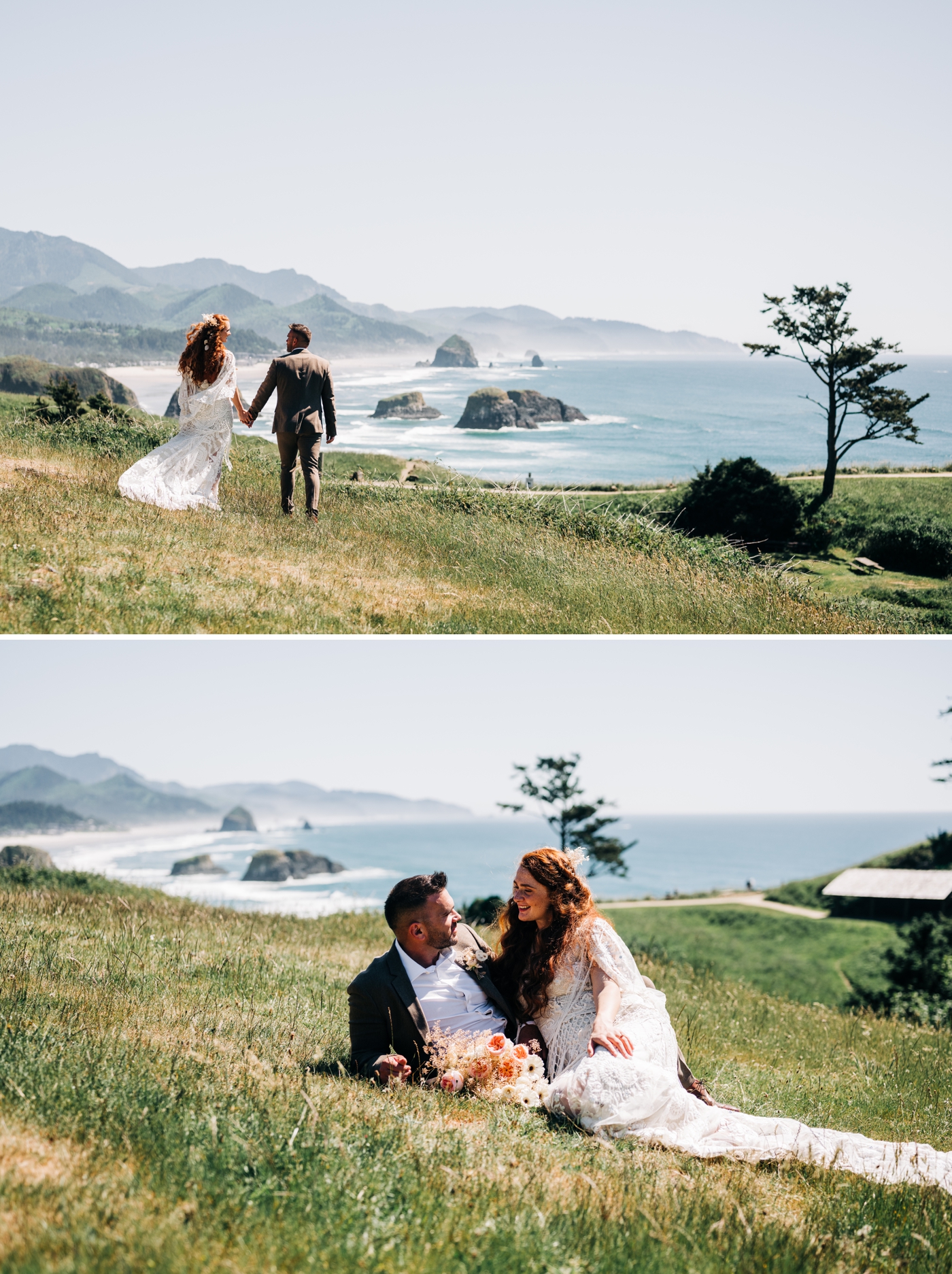 Bride and groom portraits at Ecola State Park