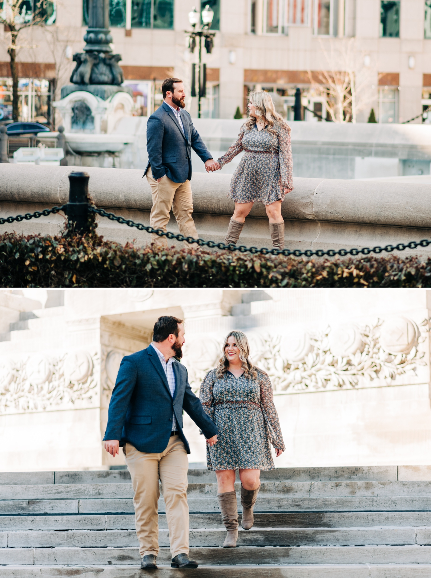 Engagement session at Indiana Wold War Memorial