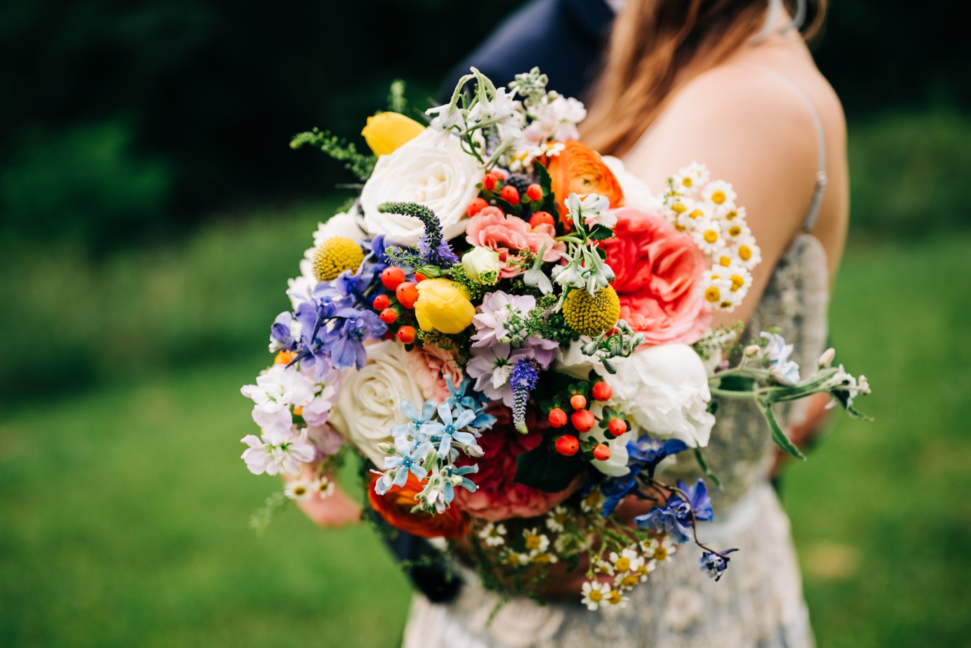 Colorful wildflower wedding bouquet for outdoor wedding in Indiana