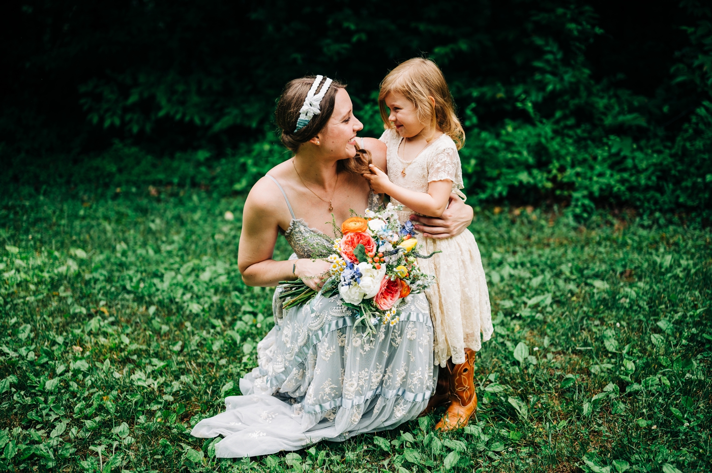 Bride and her flower girl at Brown County State Park wedding