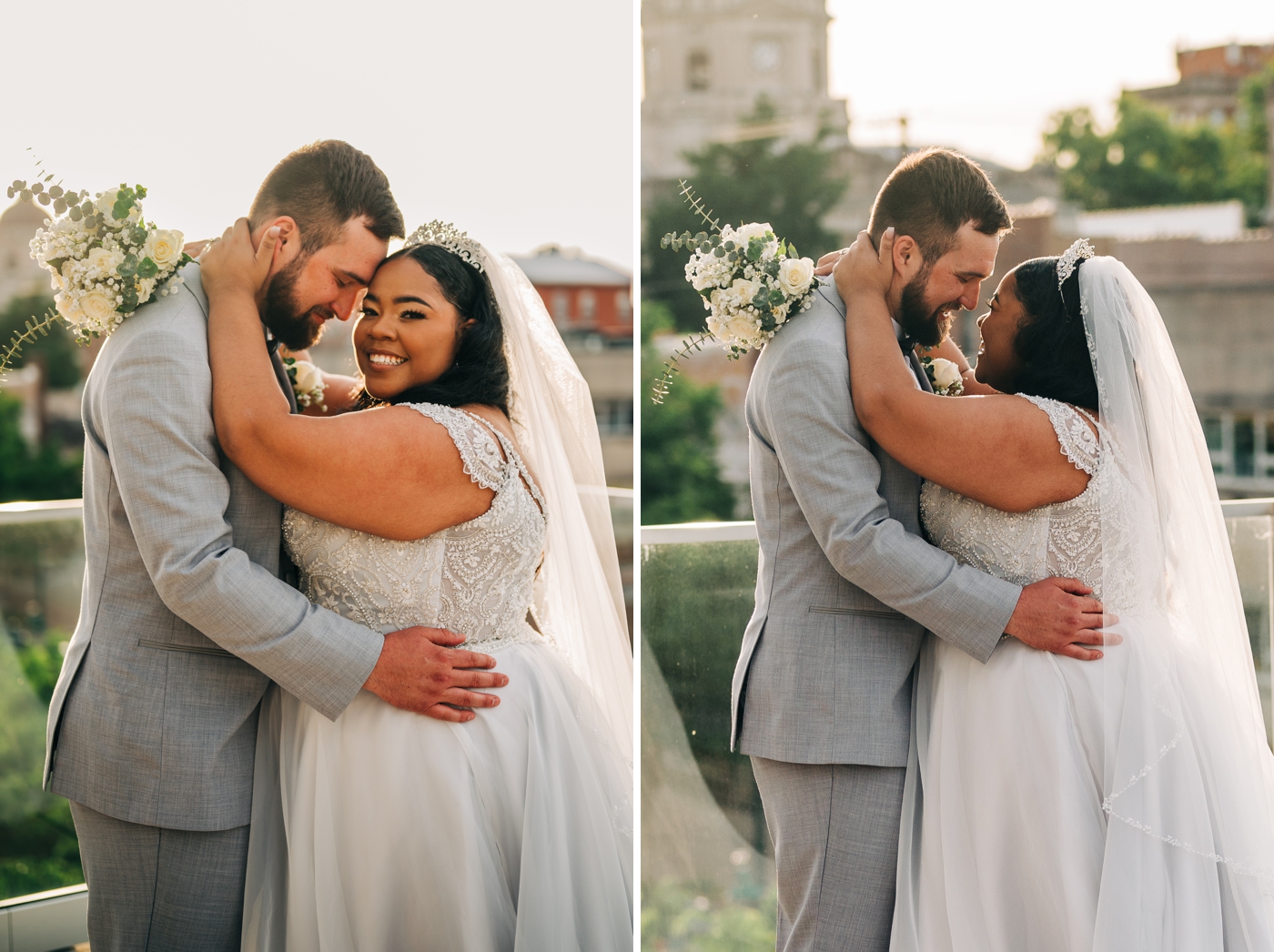 Bride and groom portraits on rooftop terrace