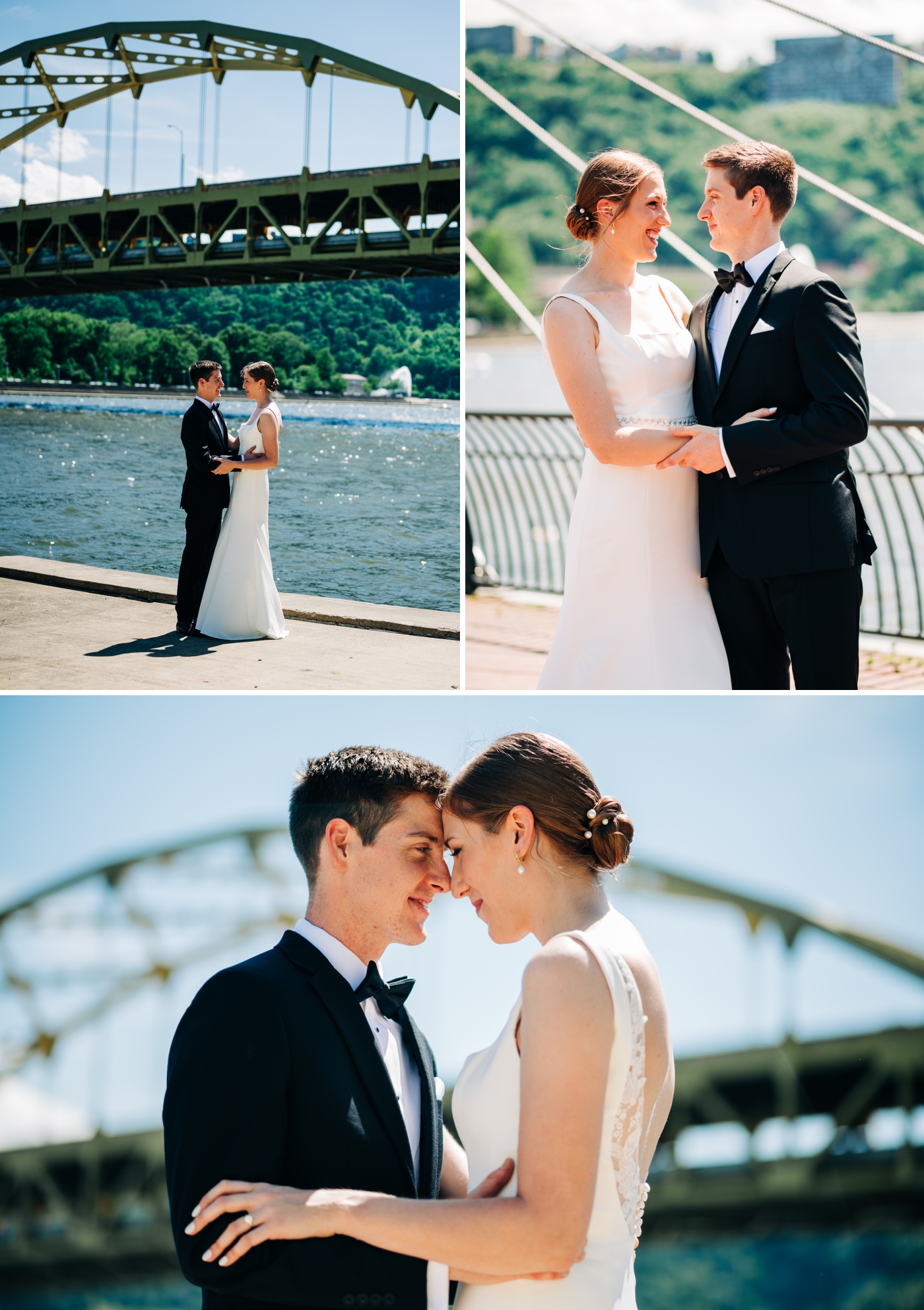 Bride & Groom Portraits at the North Shore of Pittsburgh by the Alleghany River