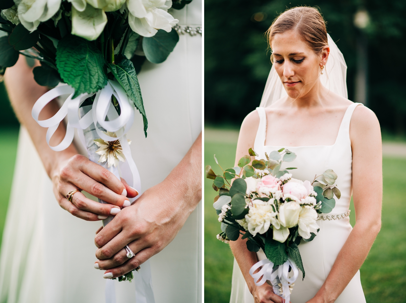 Bride with ivory and blush wedding bouquet