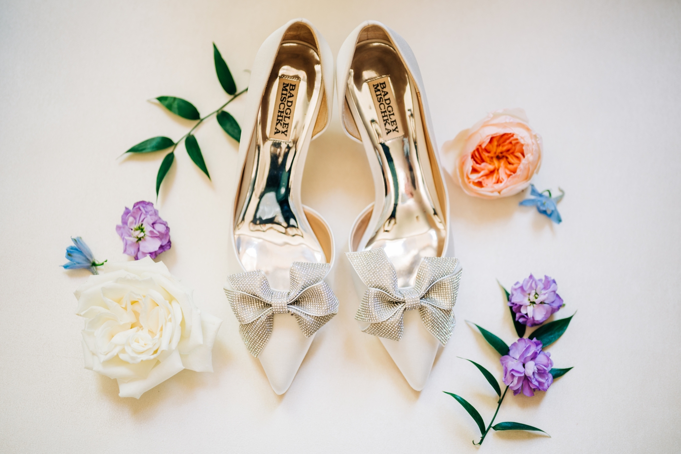 ClassicIvory Badgley Mischka wedding heels with bow detail