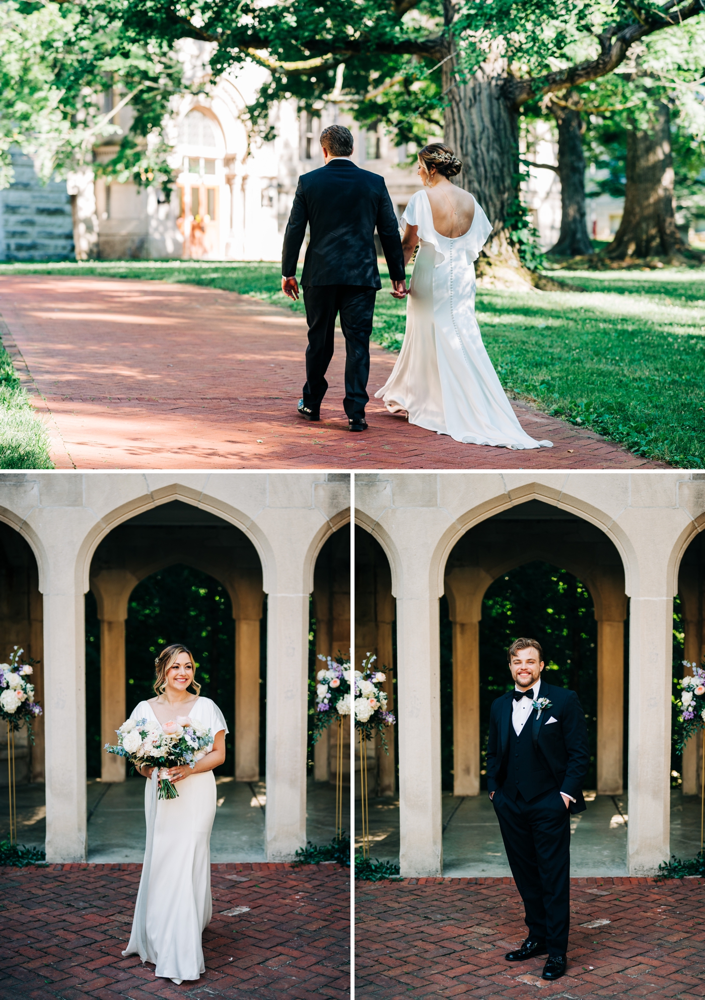 Bride and groom wedding portraits at the Rose Well House in Indiana