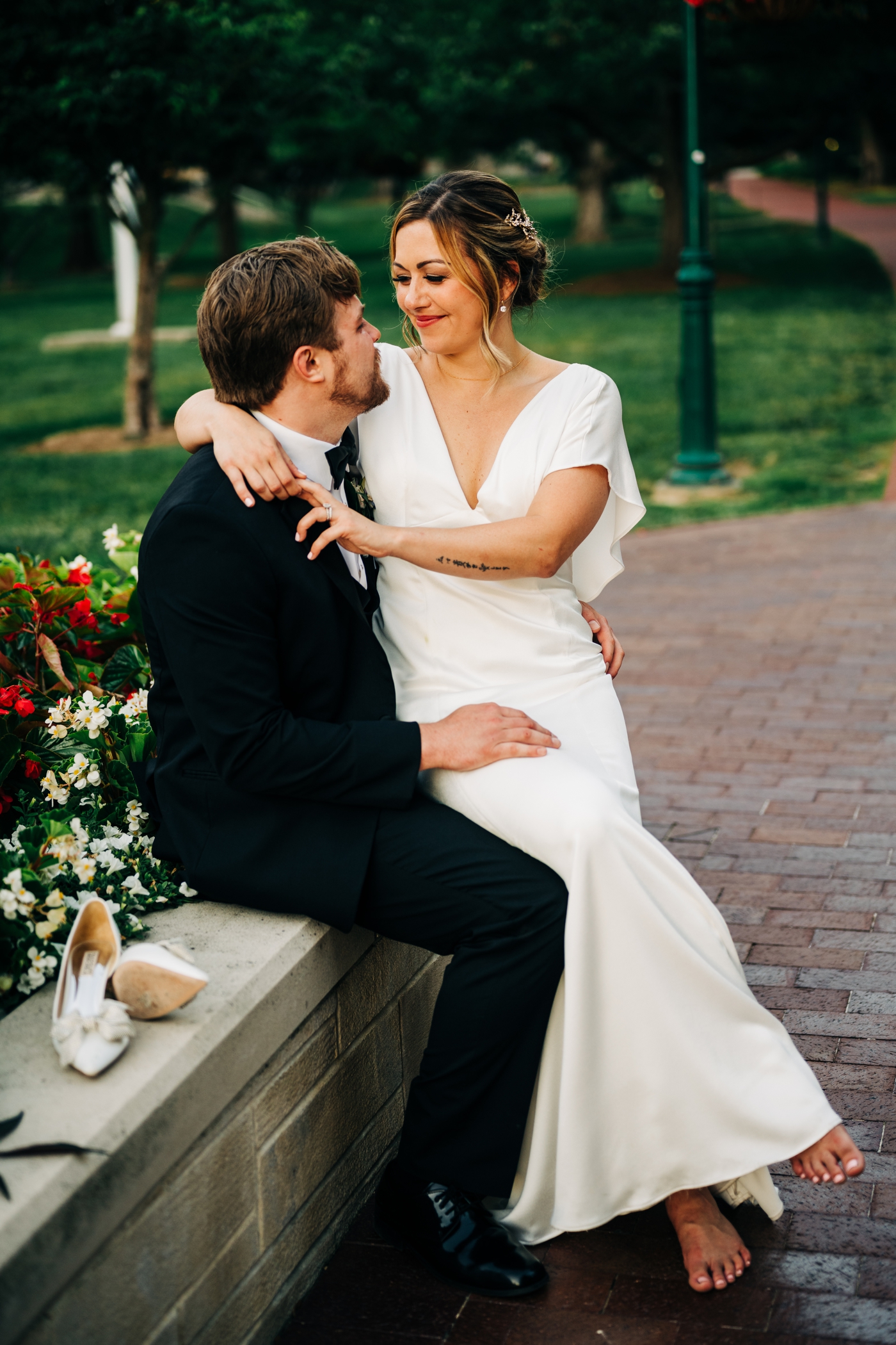 Bride and groom portraits around Indiana University Bloomington