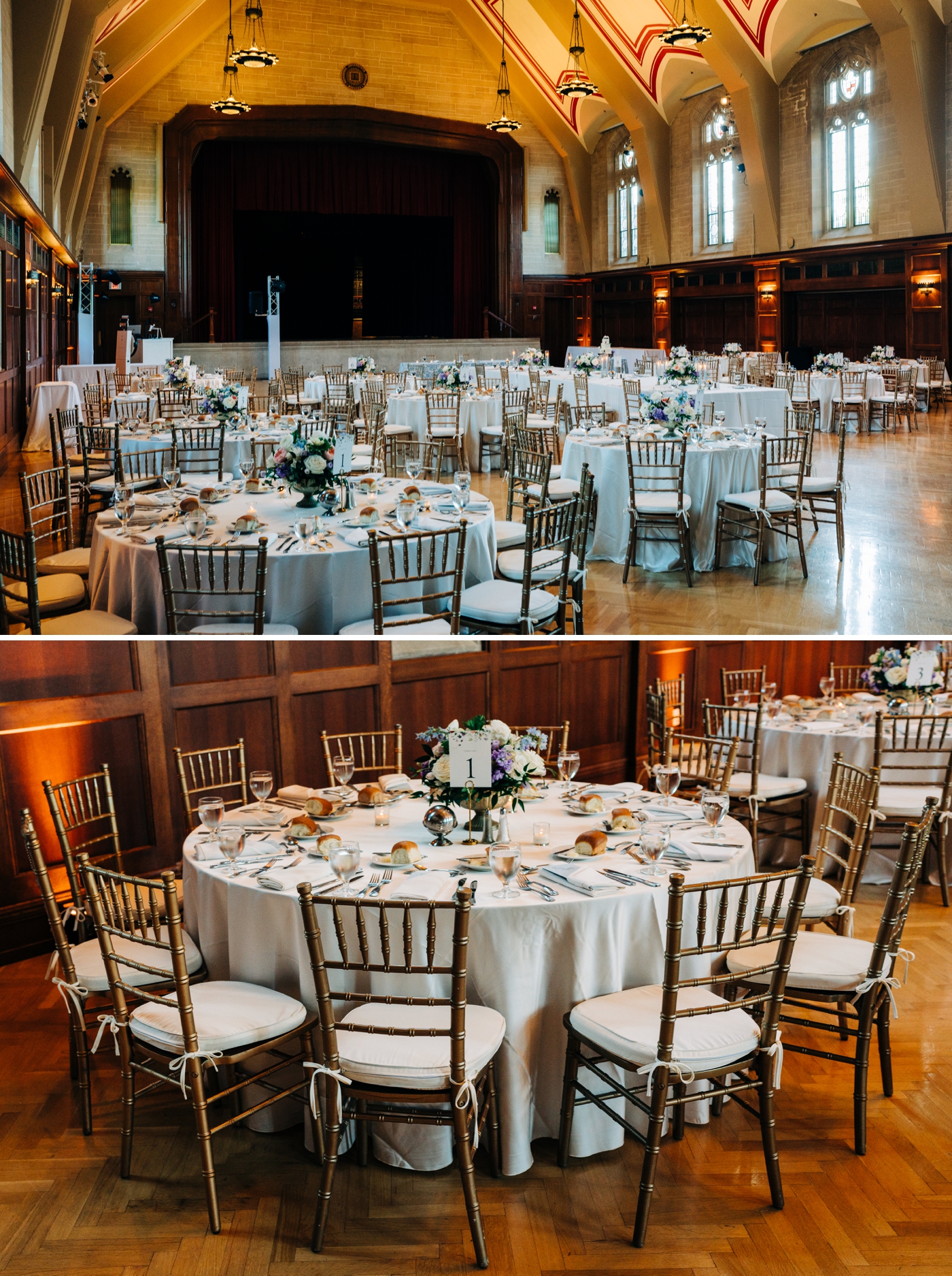 Wedding reception tables for wedding at the Alumni Hall 