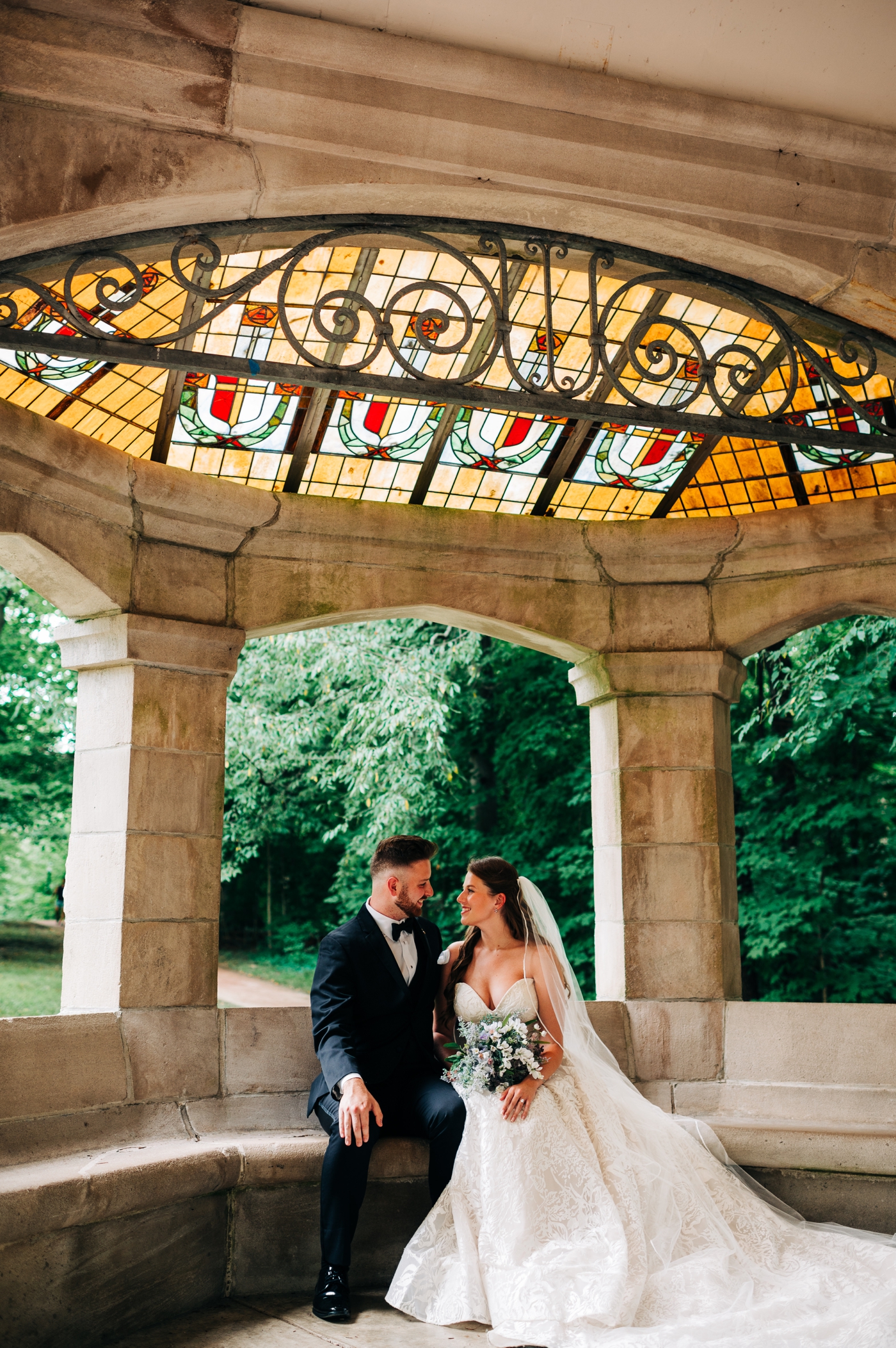Bride and groom wedding portraits around Indiana University