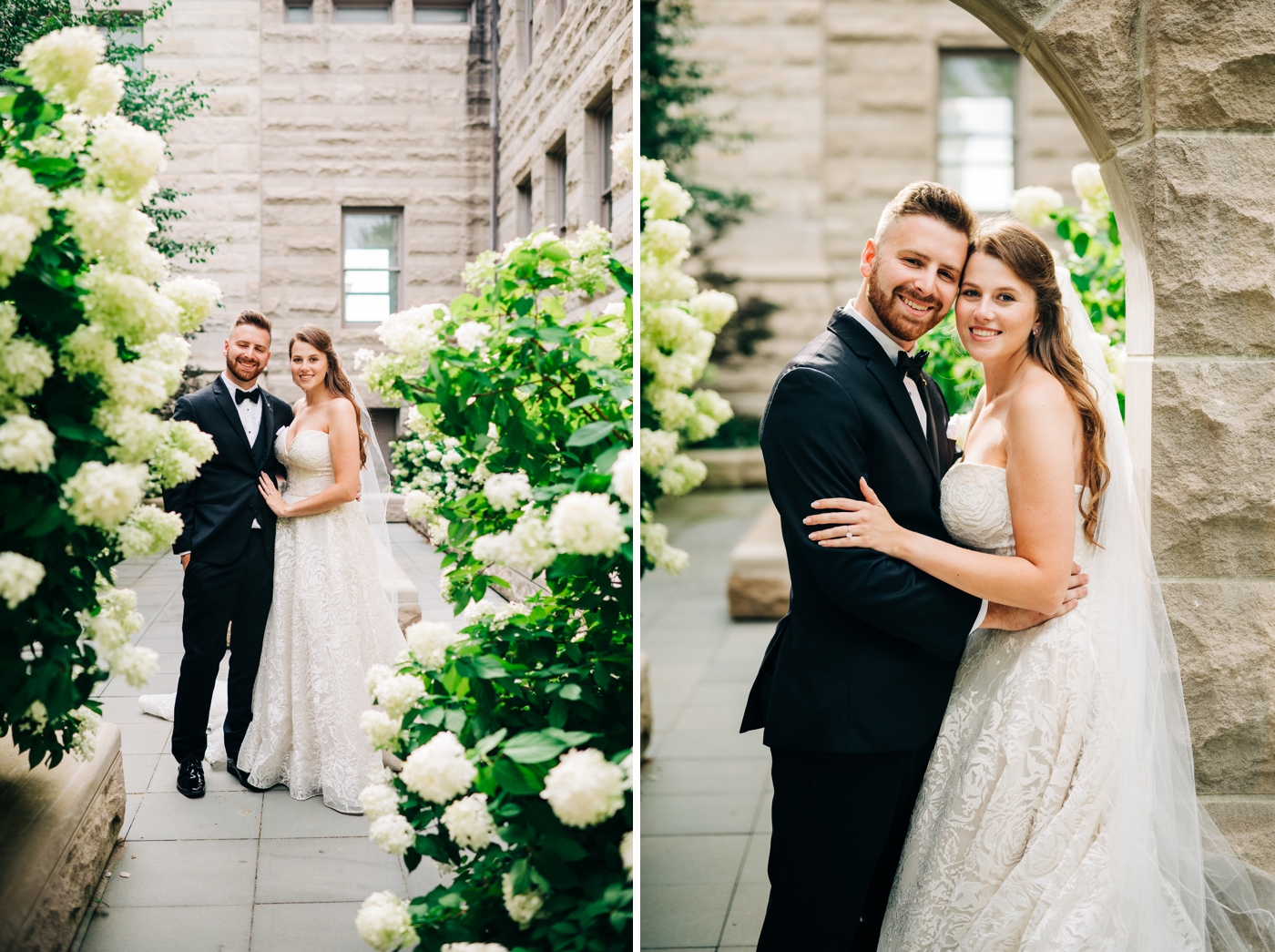 Bride and groom wedding portraits around Indiana University 