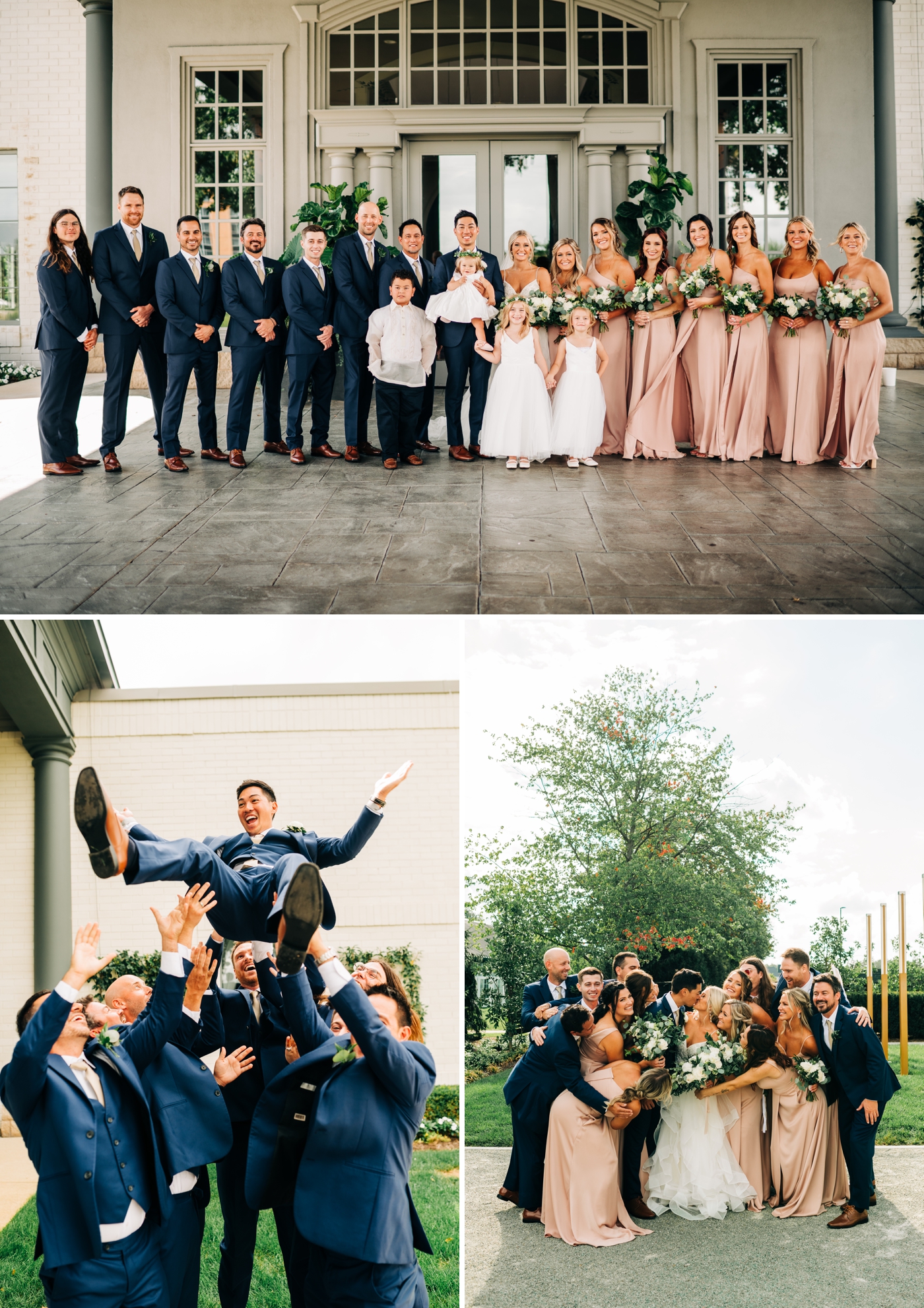 Bridal party portraits with bridesmaids in blush gowns