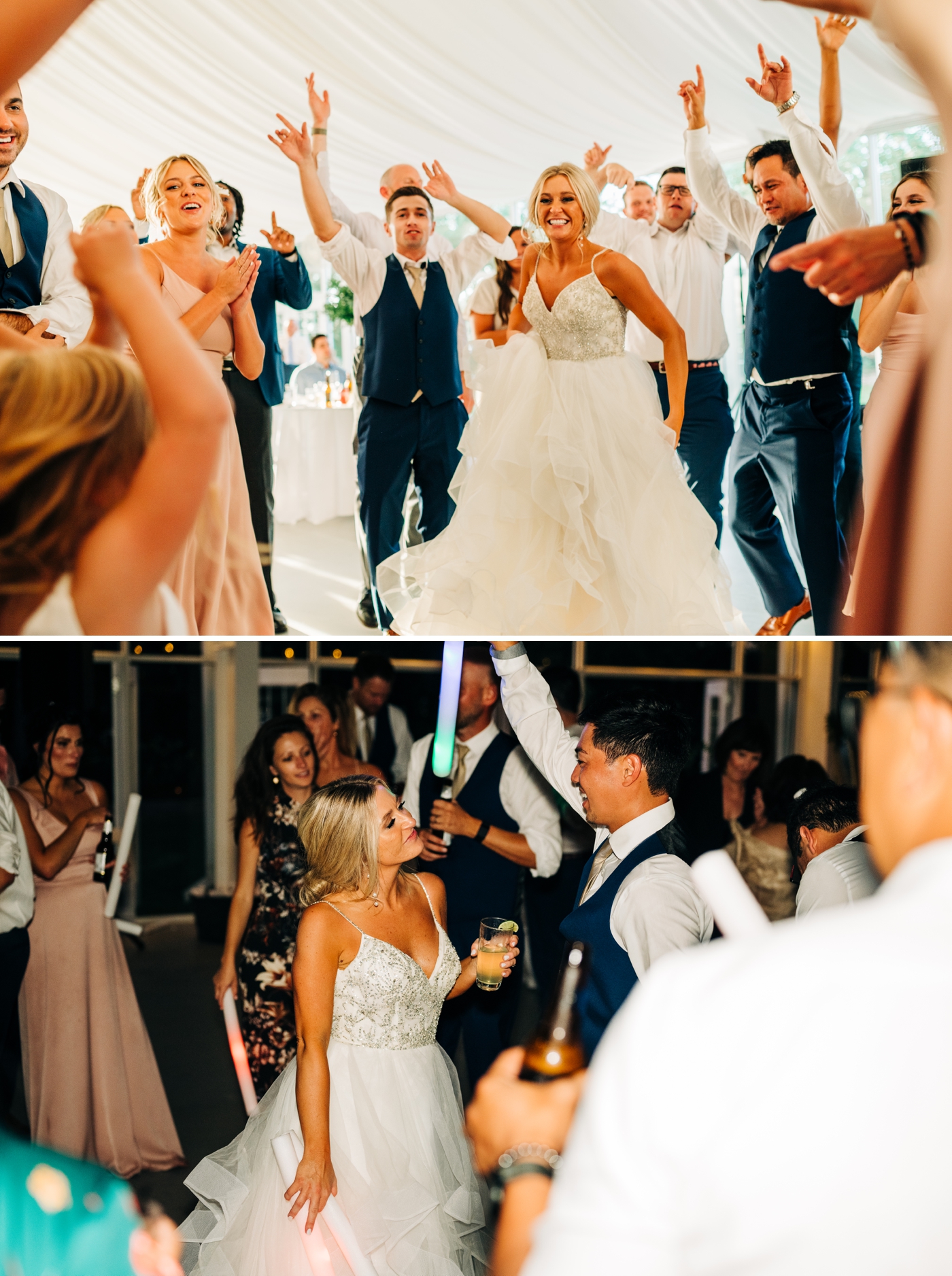 Bride and groom dancing with their guests during wedding reception at the Garden Pavilion