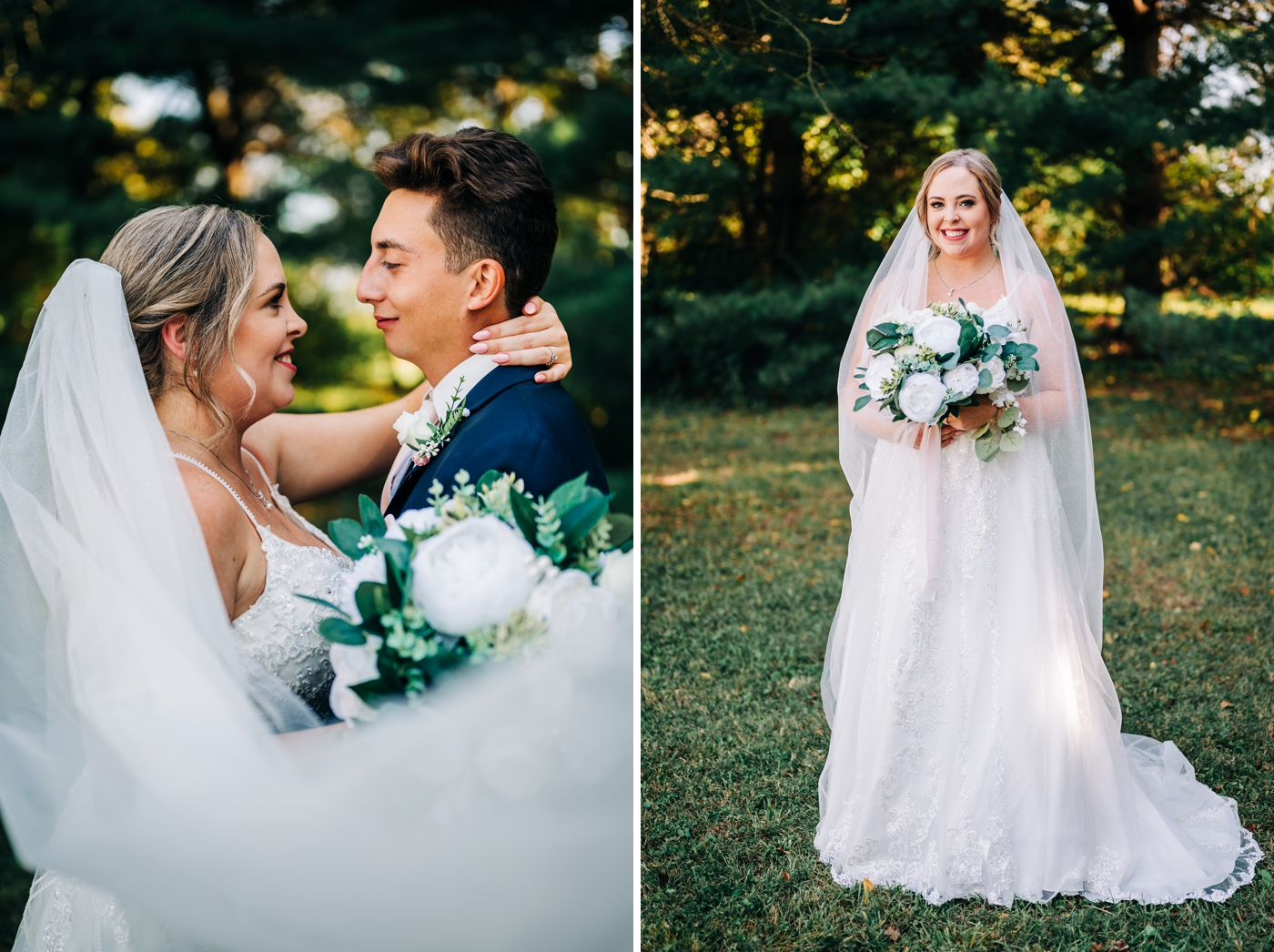 Bridal portrait with bride waring a-line gown for backyard wedding
