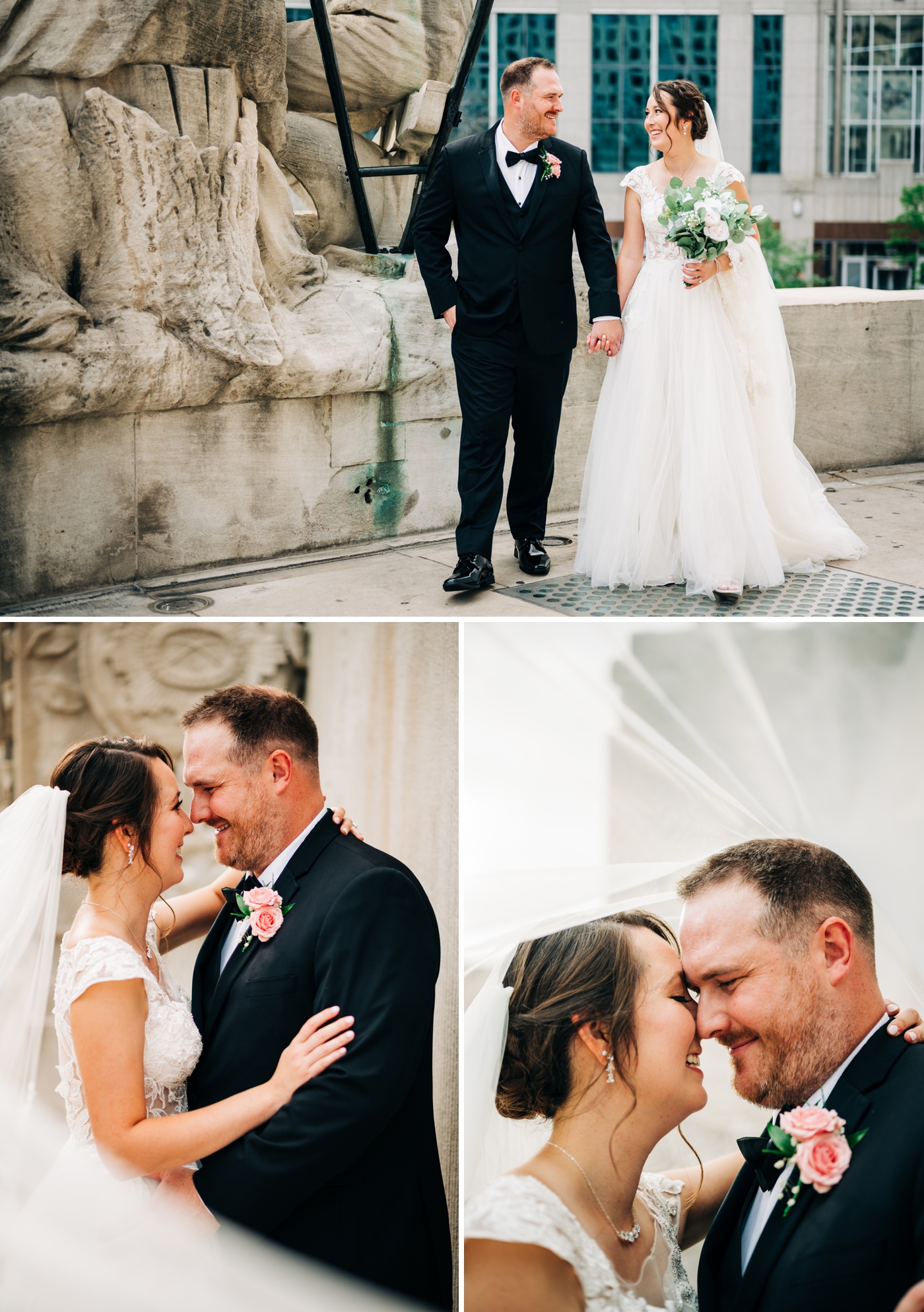 Bride and groom portraits around the city of Indianapolis 