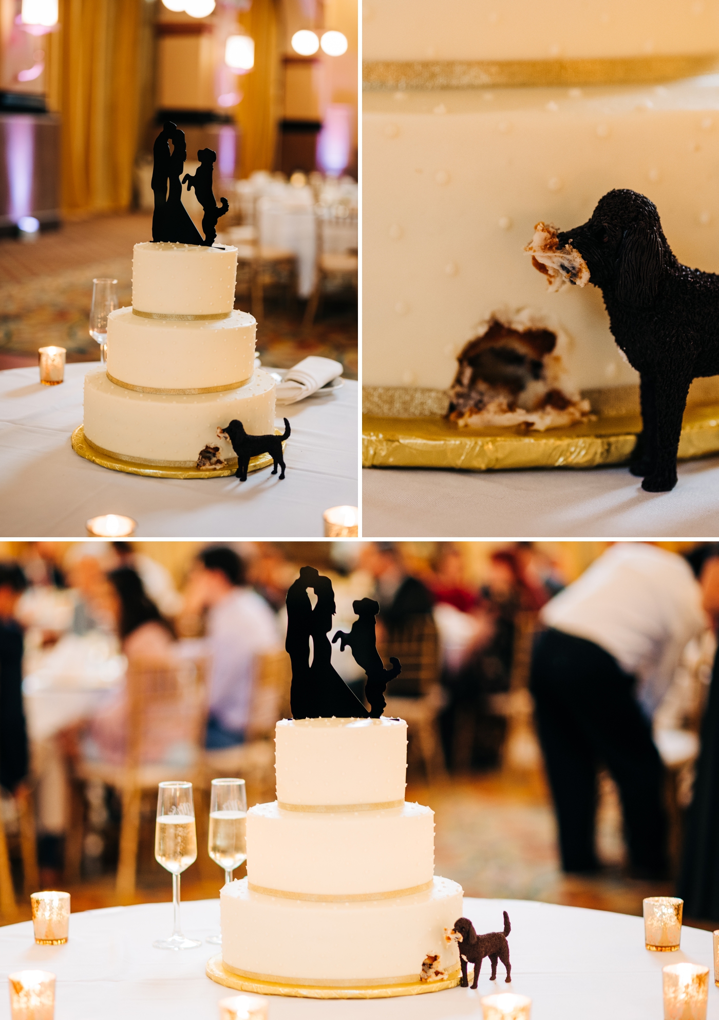 Custom wedding cake with dog themed details