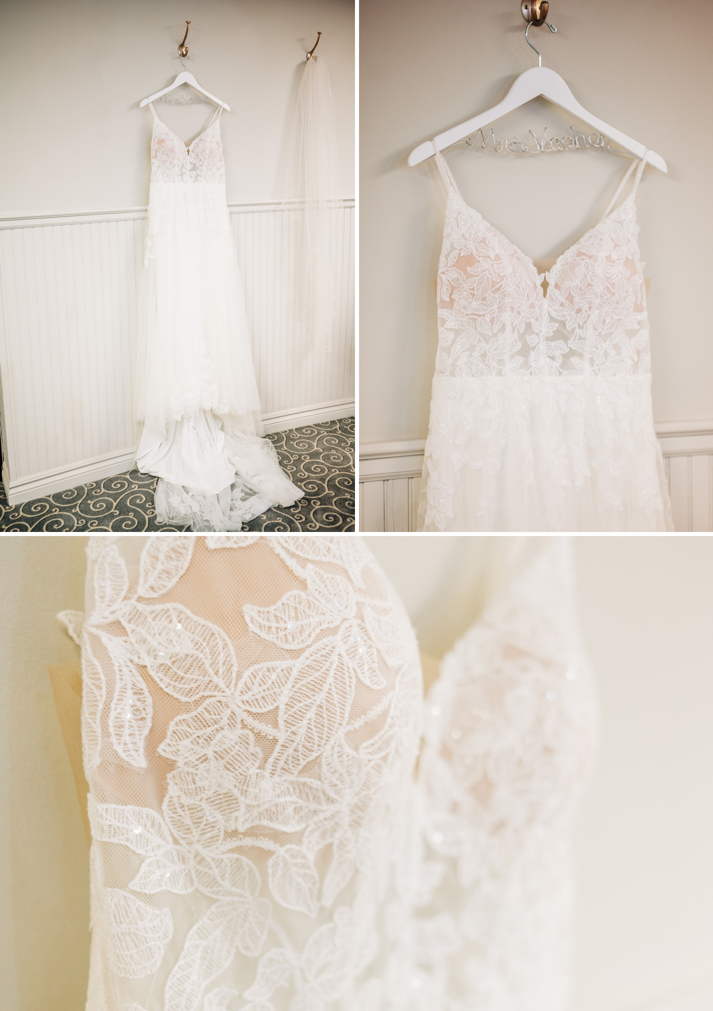 Wedding gown photo with close up of lace bodice details