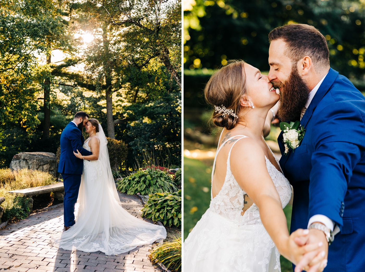 Bride and groom outdoor wedding portraits at Pine Knob Carriage House