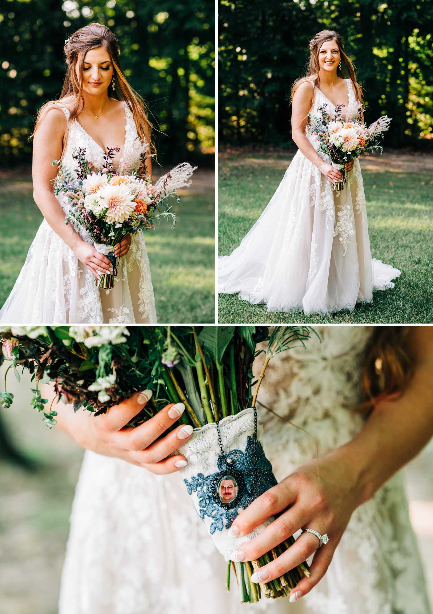 Bohemian wedding bouquet with fall colored wildflowers and pampas grass