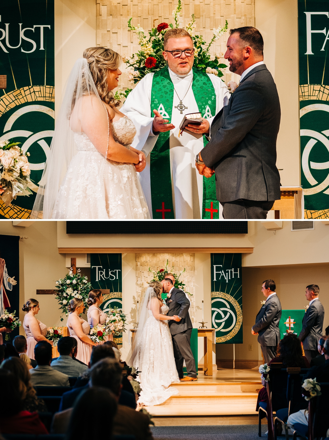 Wedding ceremony and first kiss at Mt. Olive Lutheran Church