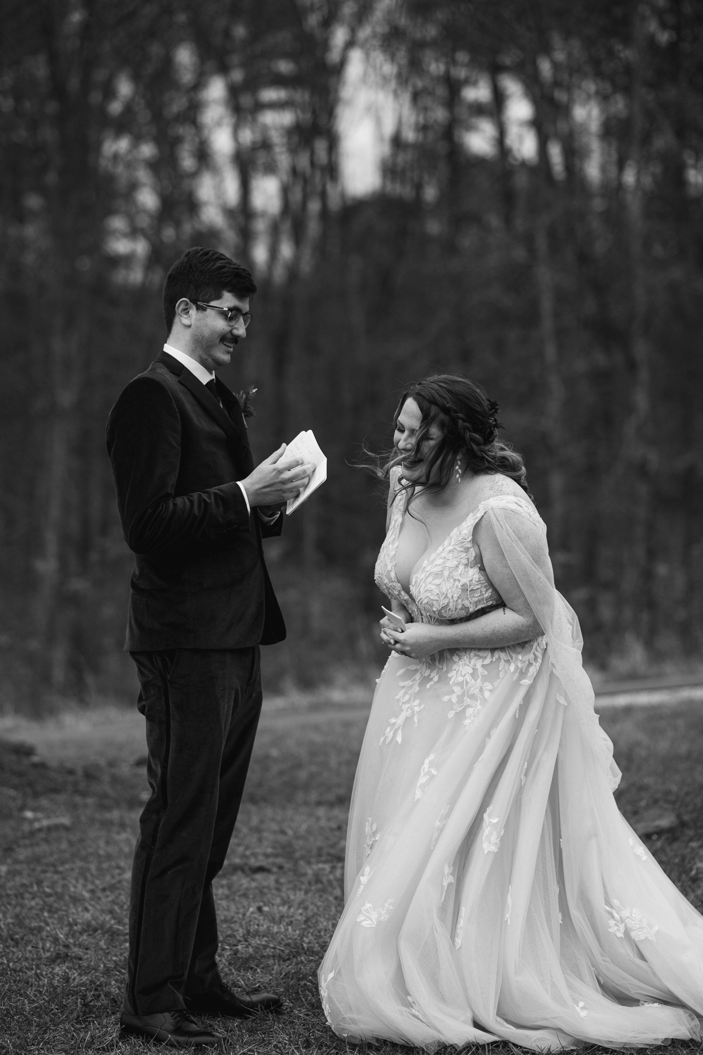 Bride and groom exchanging private vows after their first look