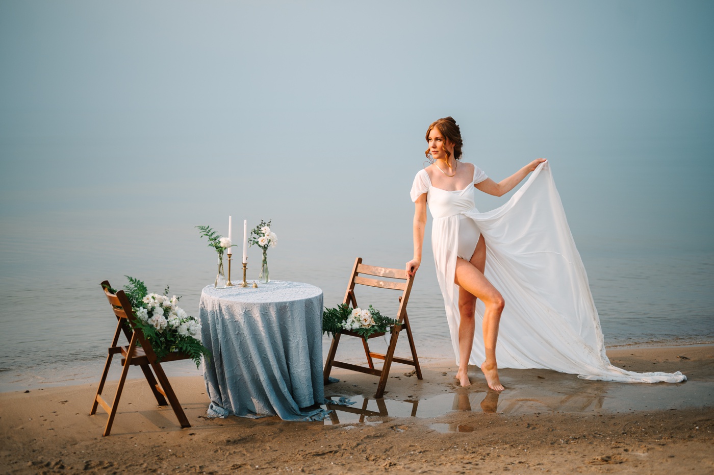Bridal session at Miller Beach on Lake Michigan