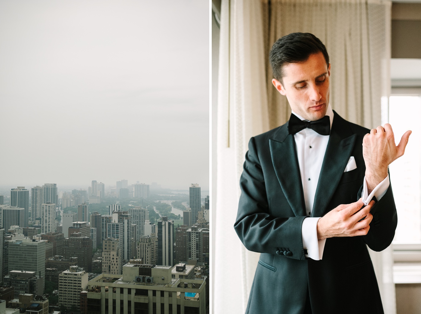 Groom getting ready for his wedding at the Four Seasons Hotel Chicago