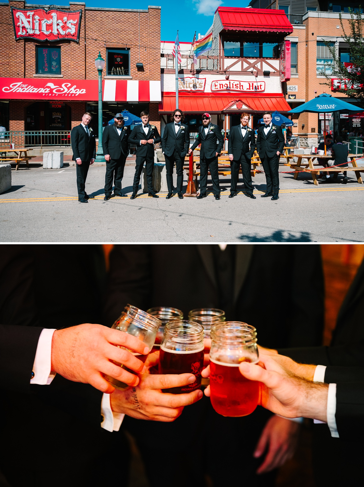 Groom and his groomsmen at Nick's English Hut in Bloomington, IN
