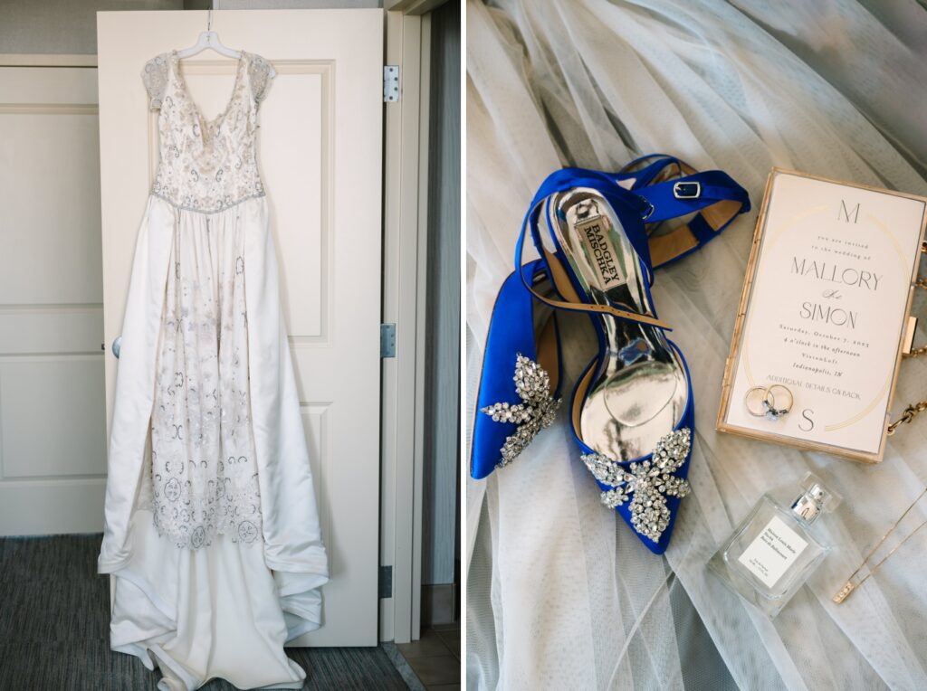 antique wedding dress and accessories