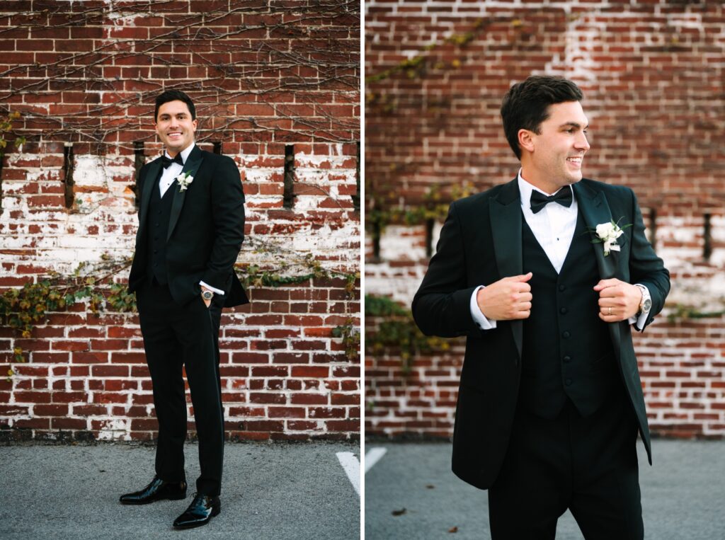 groom in forest green tux