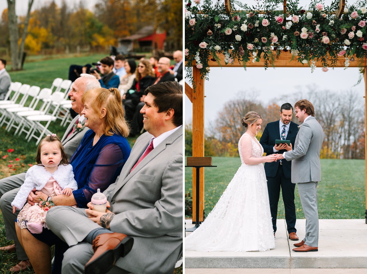 Fall outdoor wedding ceremony at Whippoorwill Hill