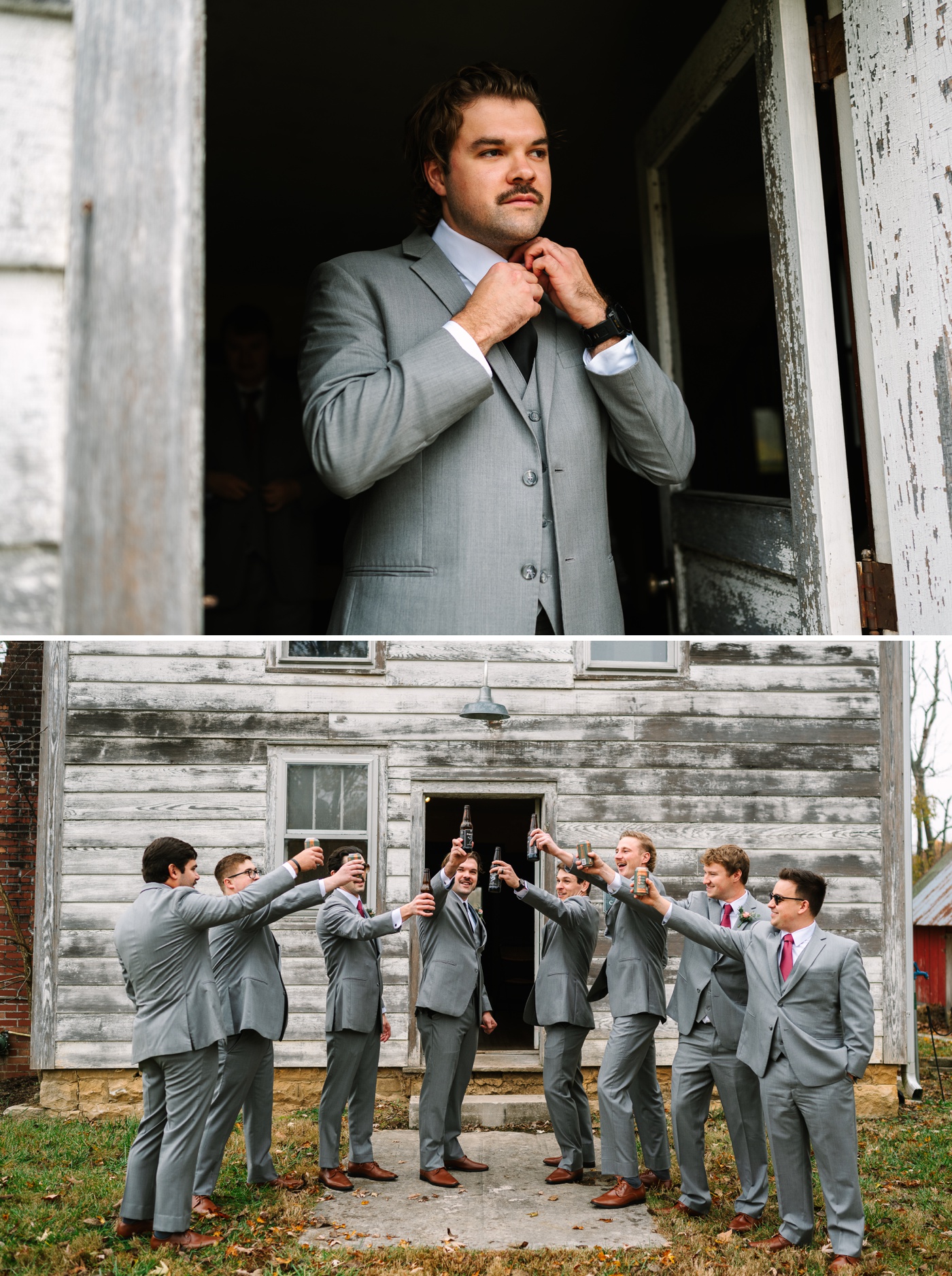 Groomsmen toasting before an Indiana wedding ceremony