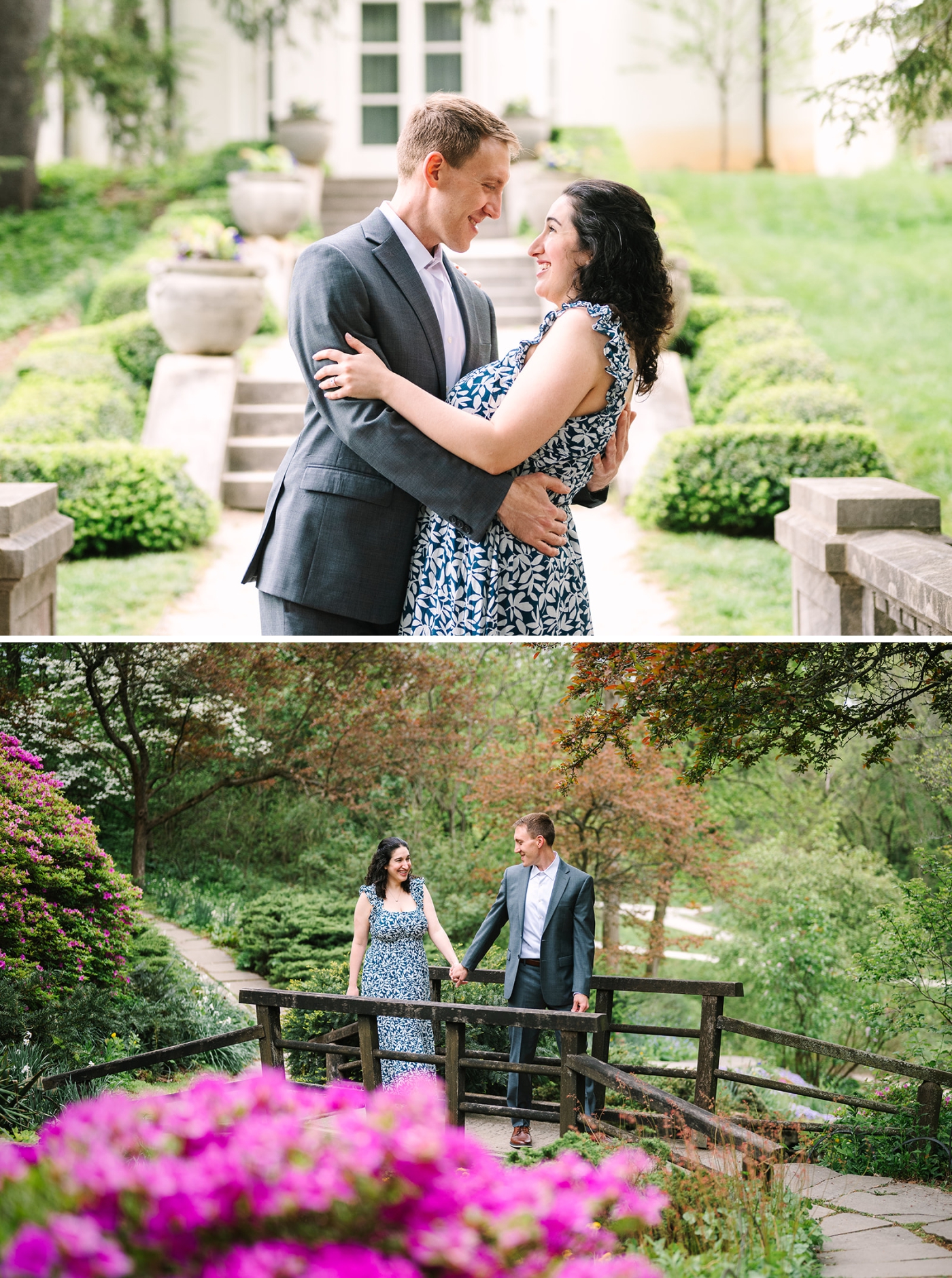 An engagement session at Newfields before a wedding weekend in Indianapolis