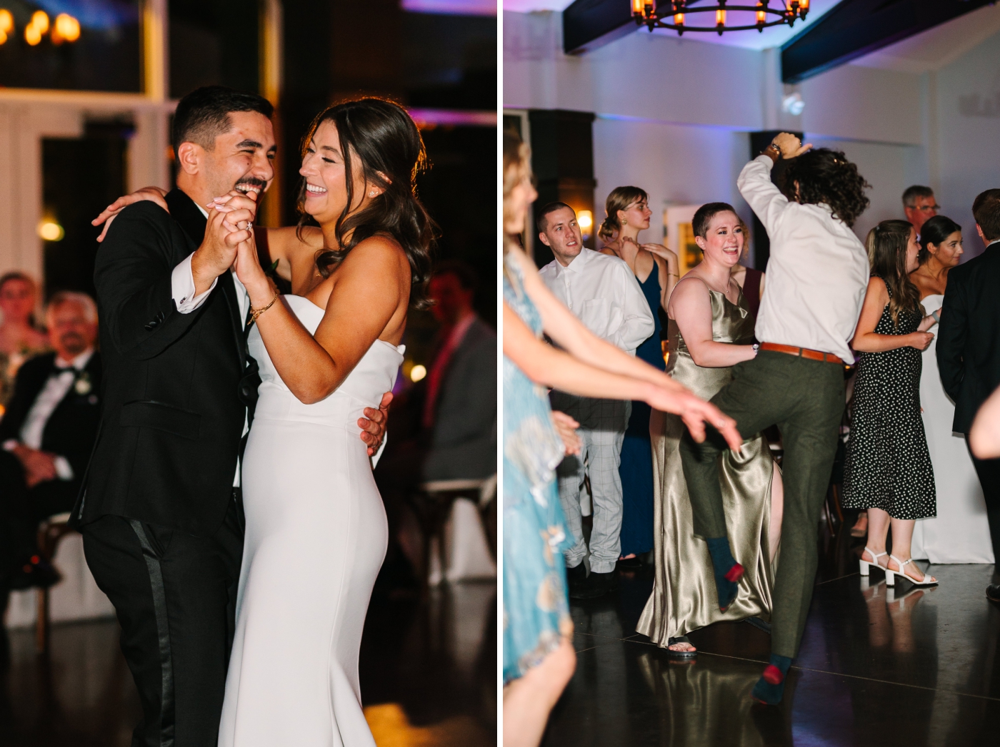 The dance floor is full of wedding guests at The Bluffs at Conner Prairie