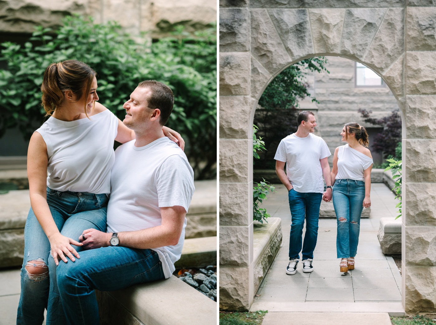 Engagement portraits in the Maxwell Hall Courtyard
