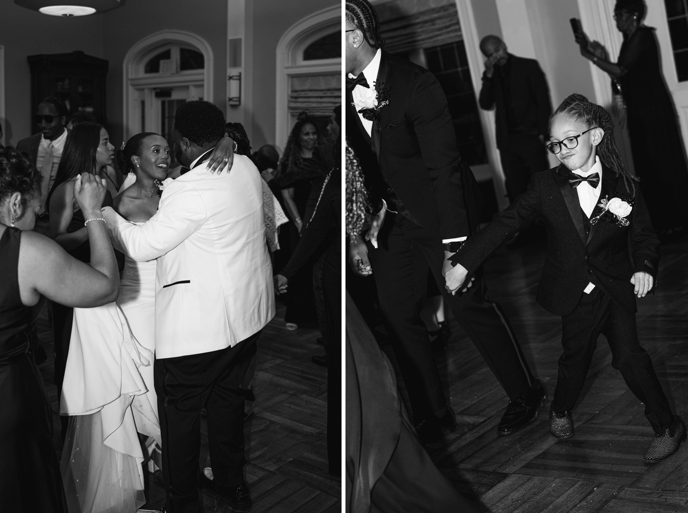 Bride and groom on the dance floor at their wedding reception