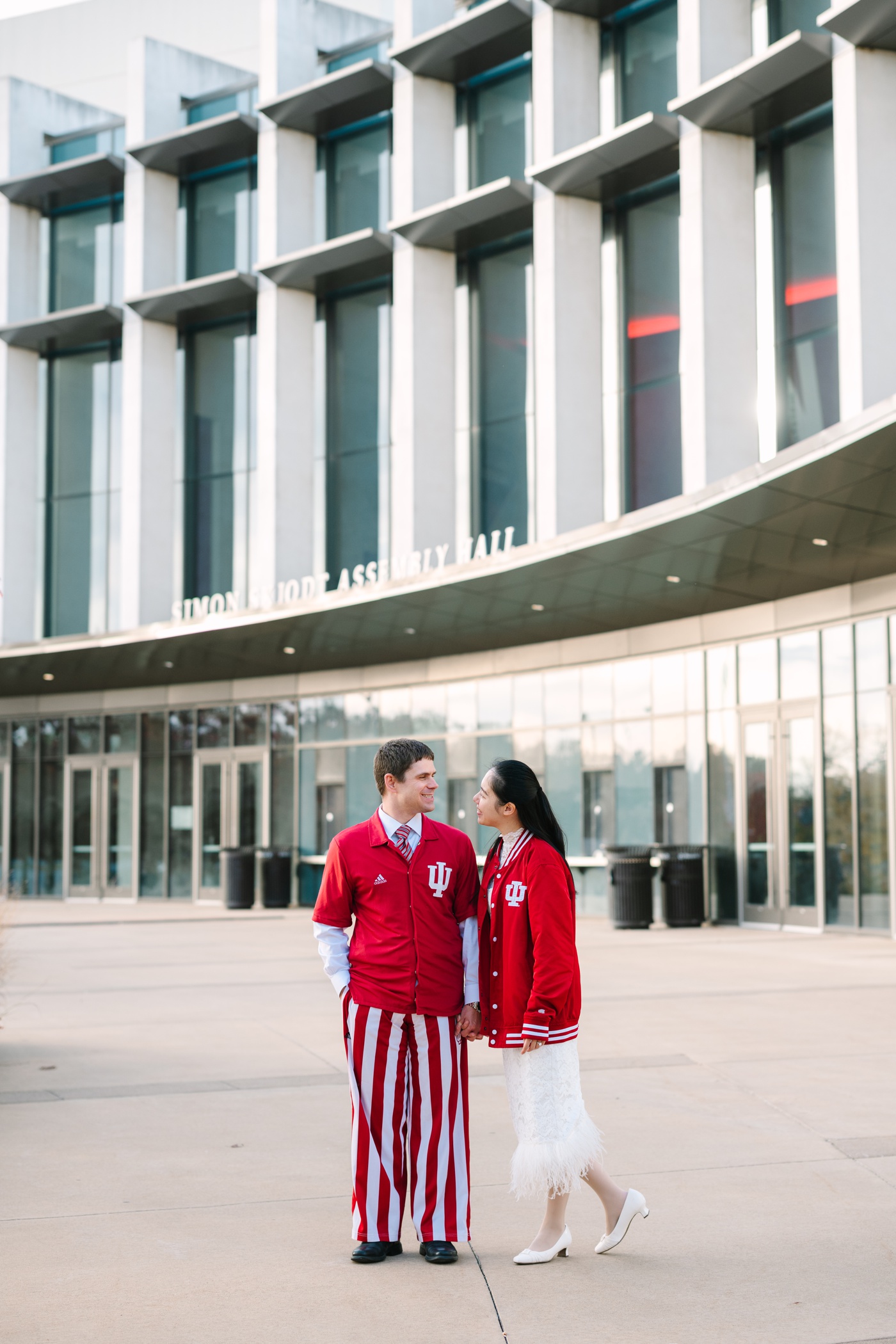 Portraits in front of the Memorial Stadium for an Indiana University elopement