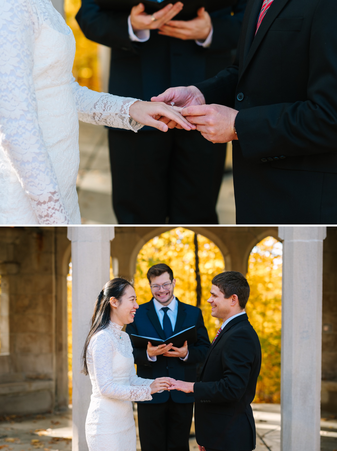 Bride and groom exchanging rings during their wedding ceremony