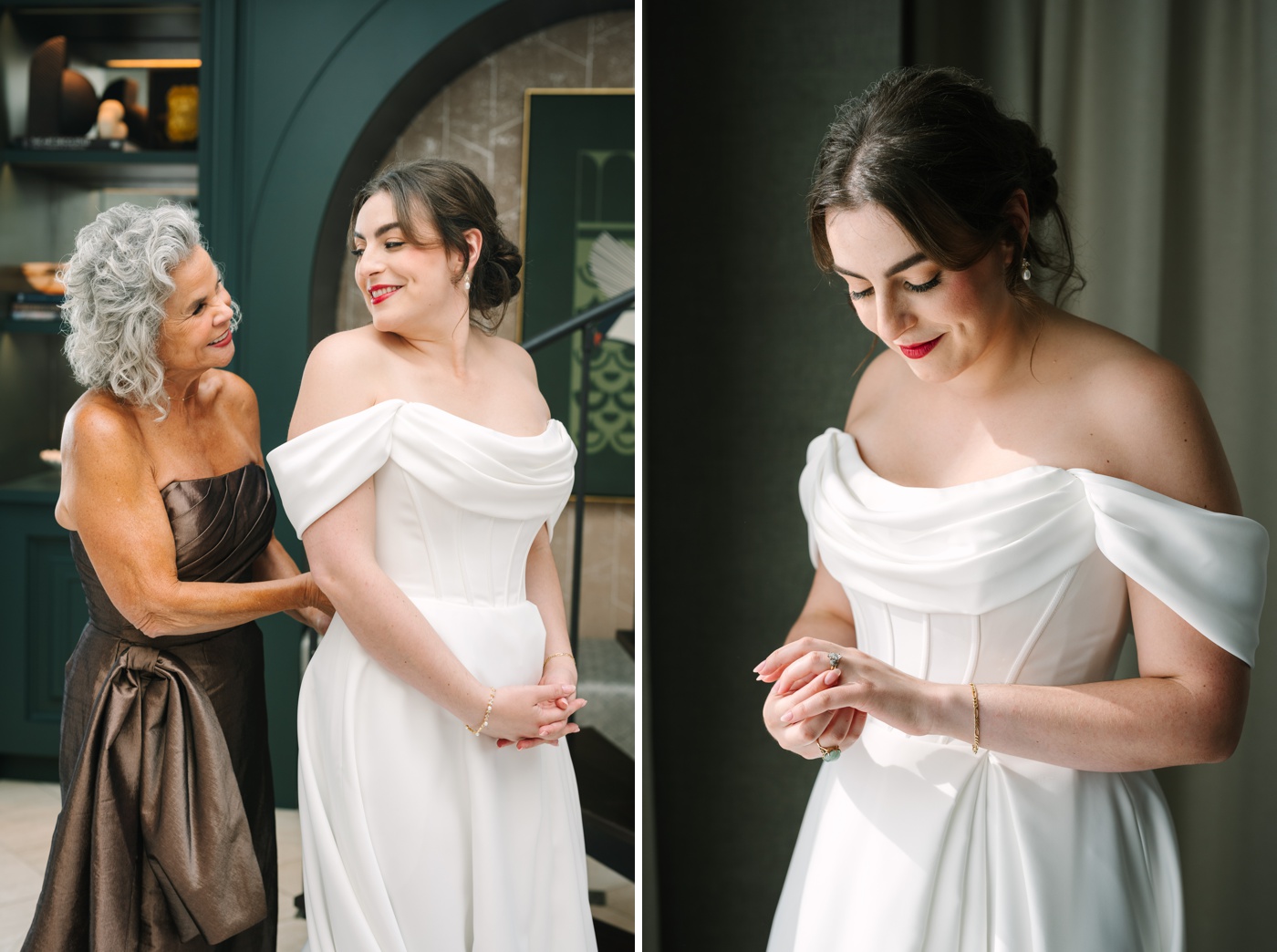 Bride getting ready for her wedding at the Scottish Rite Cathedral in Indianapolis