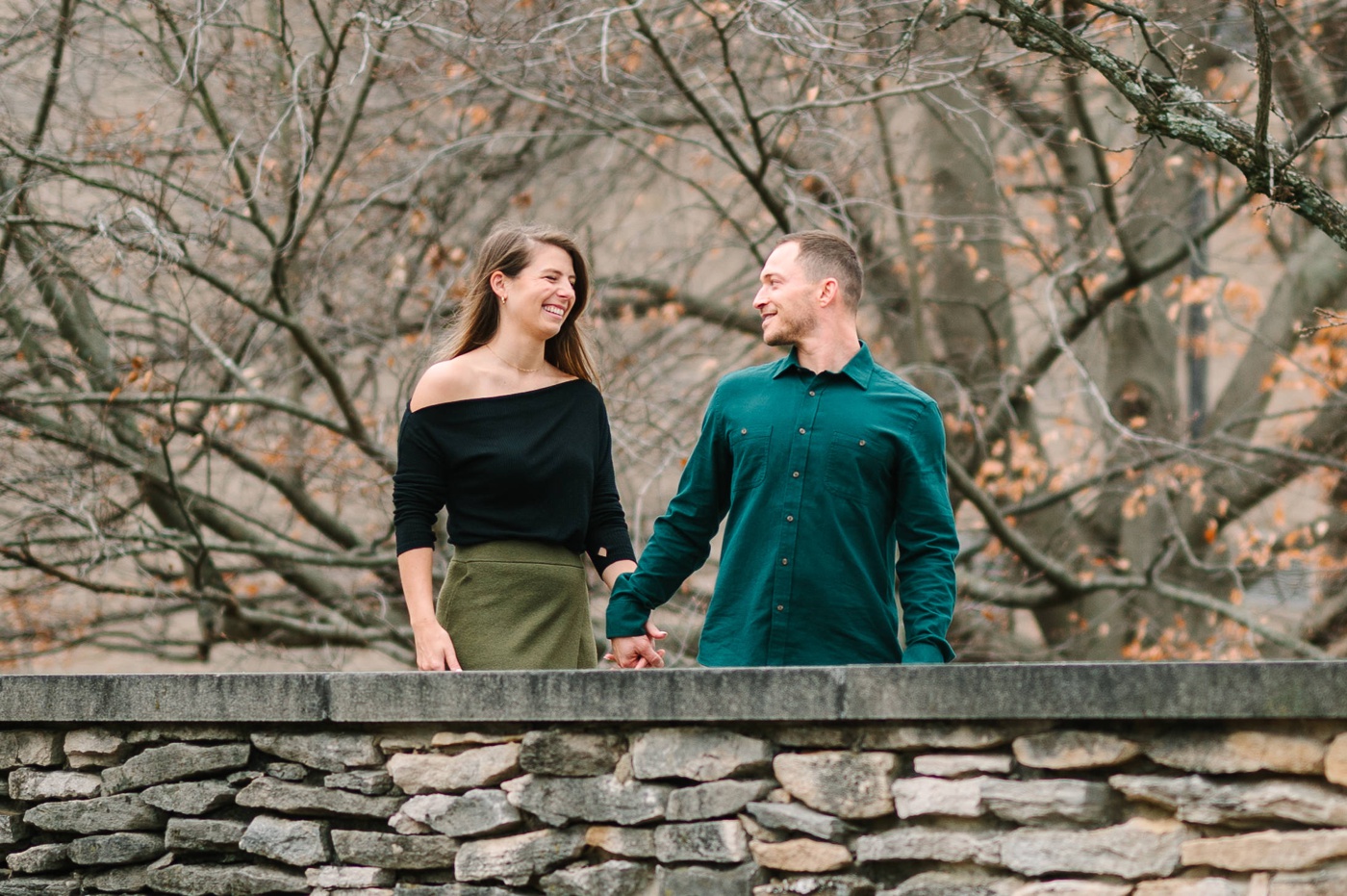Couple walking on the Stone Arch Bridge, Indiana University
